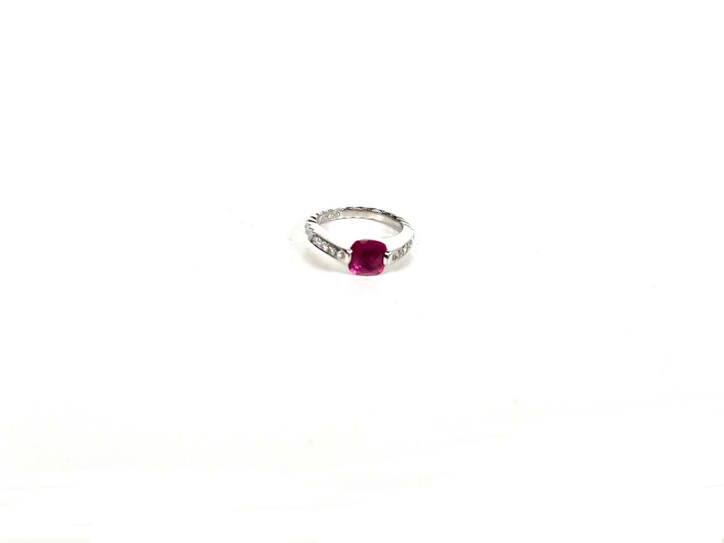 David Yurman 18k White Gold Pink Tourmaline Cable Ring 6.25