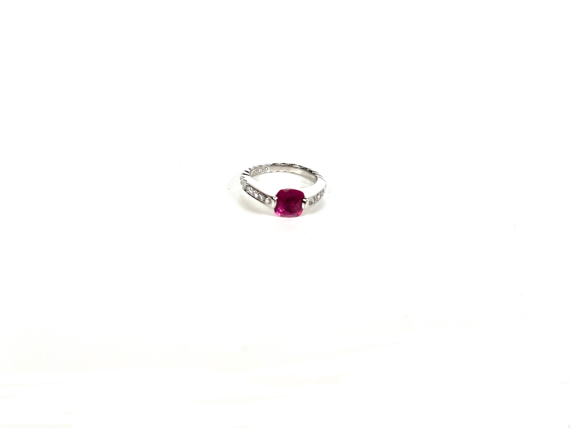 David Yurman 18k White Gold Pink Tourmaline Cable Ring 6.25