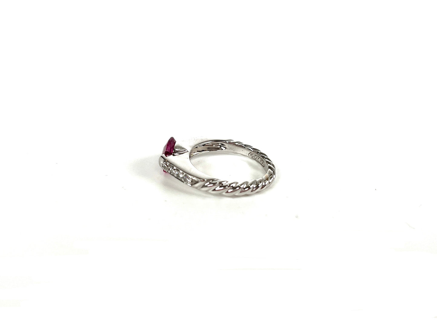 David Yurman 18k White Gold Pink Tourmaline Cable Ring 6.25