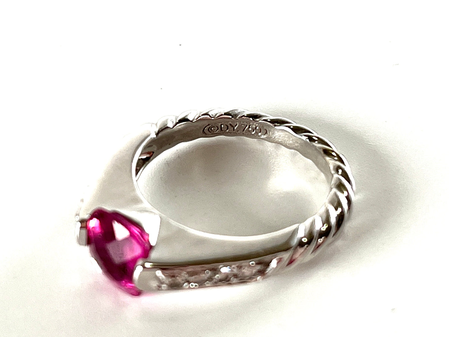 David Yurman 18k White Gold Pink Tourmaline Cable Ring 6.25