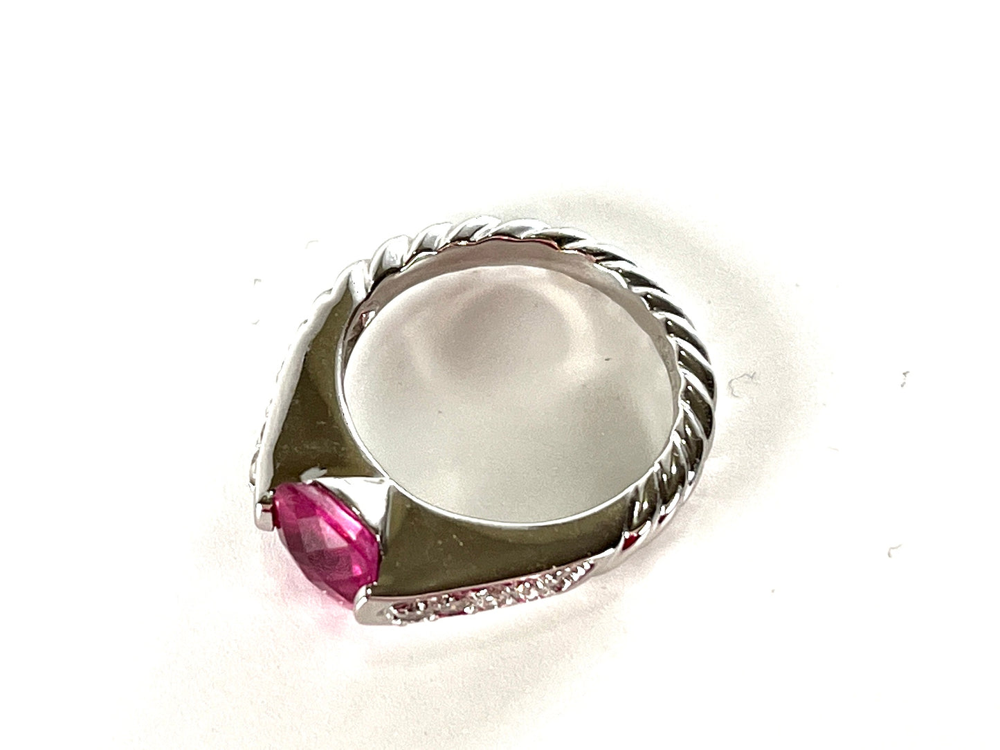 David Yurman 18k White Gold Pink Tourmaline Cable Ring 6.25