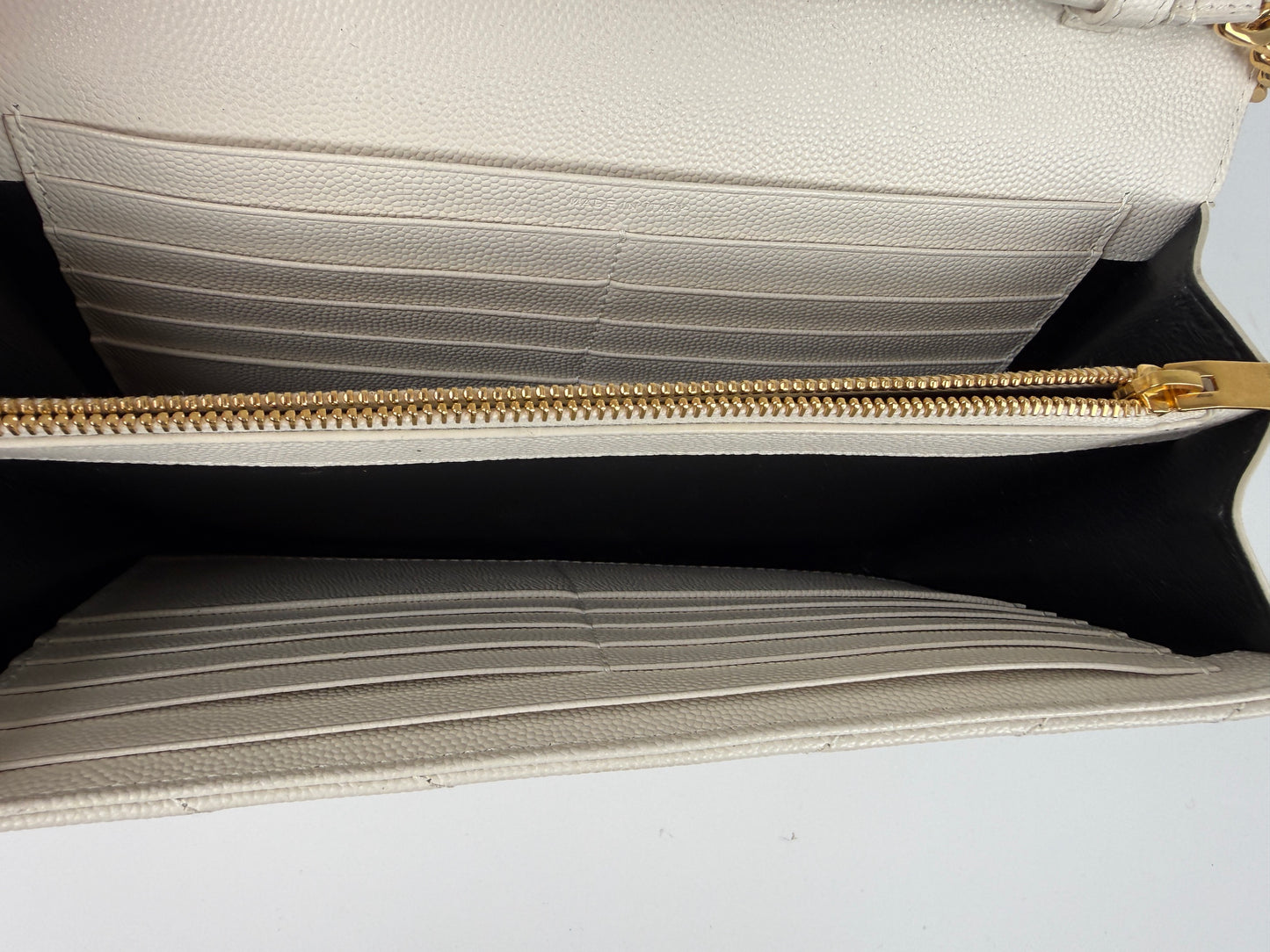 Saint Laurent Ivory Cassandre Matelasse Envelope Wallet on Chain Crossbody Bag