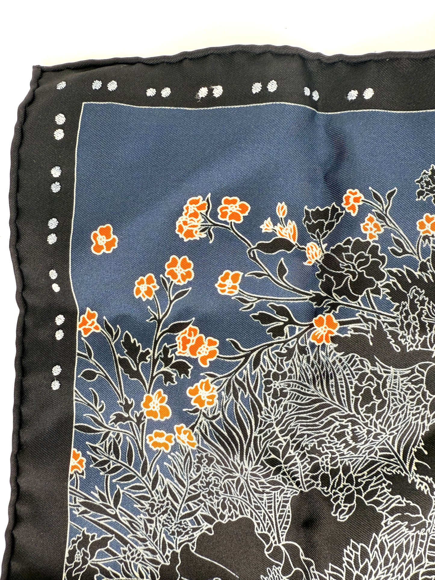 HERMES Robe Legere Embroidered Black Creme Silk Square Scarf 45