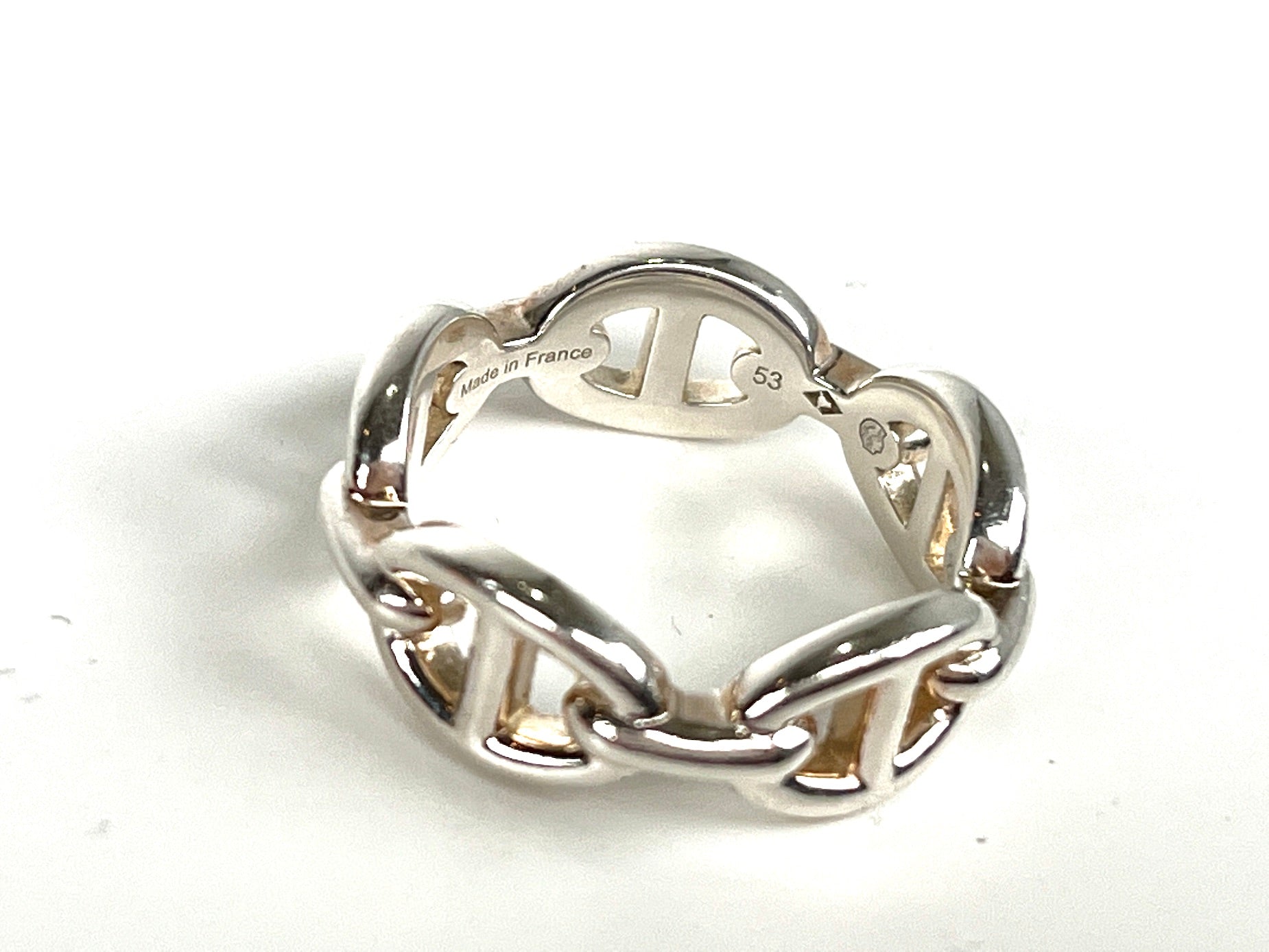 HERMES Sterling Silver Chaine D’Ancre Enchainee Small PM Ring 53