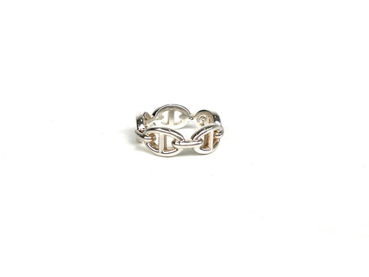 HERMES Sterling Silver Chaine D’Ancre Enchainee Small PM Ring 53