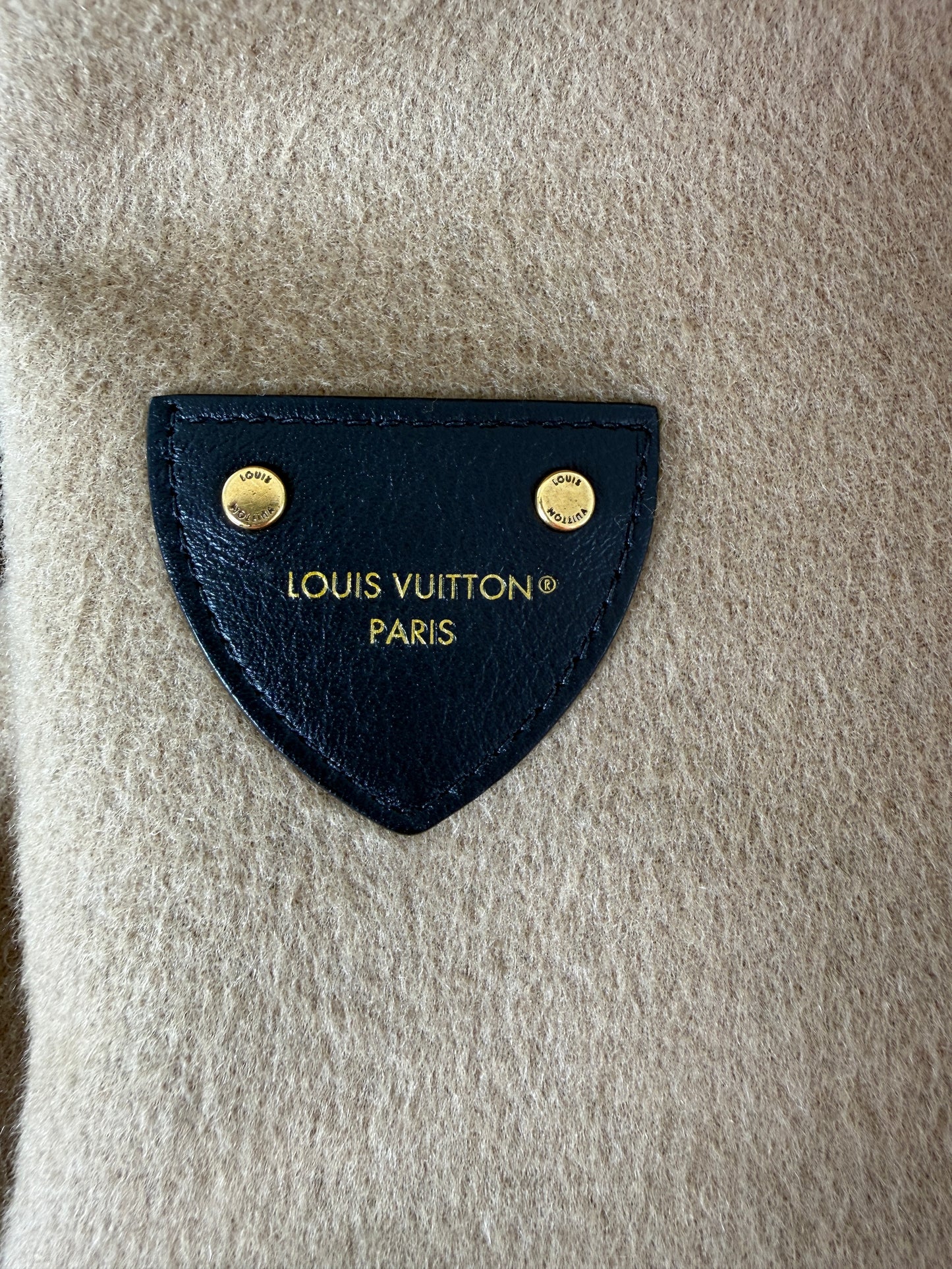 LOUIS VUITTON Wool Monogram Belted Hooded Wrap Double Face Beige Black Coat 36