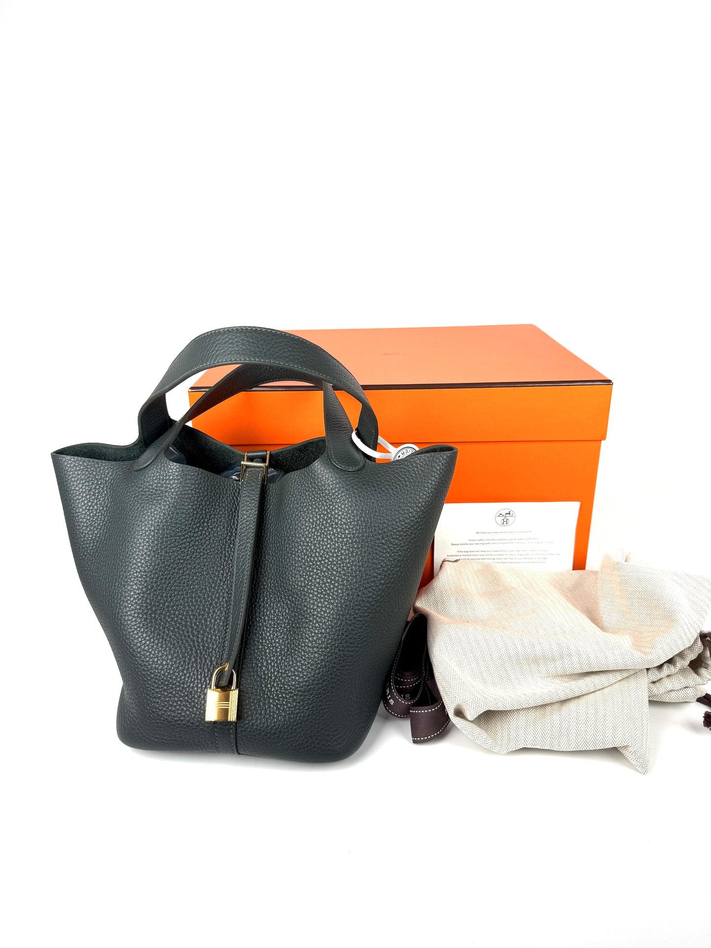 HERMES Picotin Lock 22 MM Vert Mangrove Green Taurillon Clemence Satchel Top Handle Bag