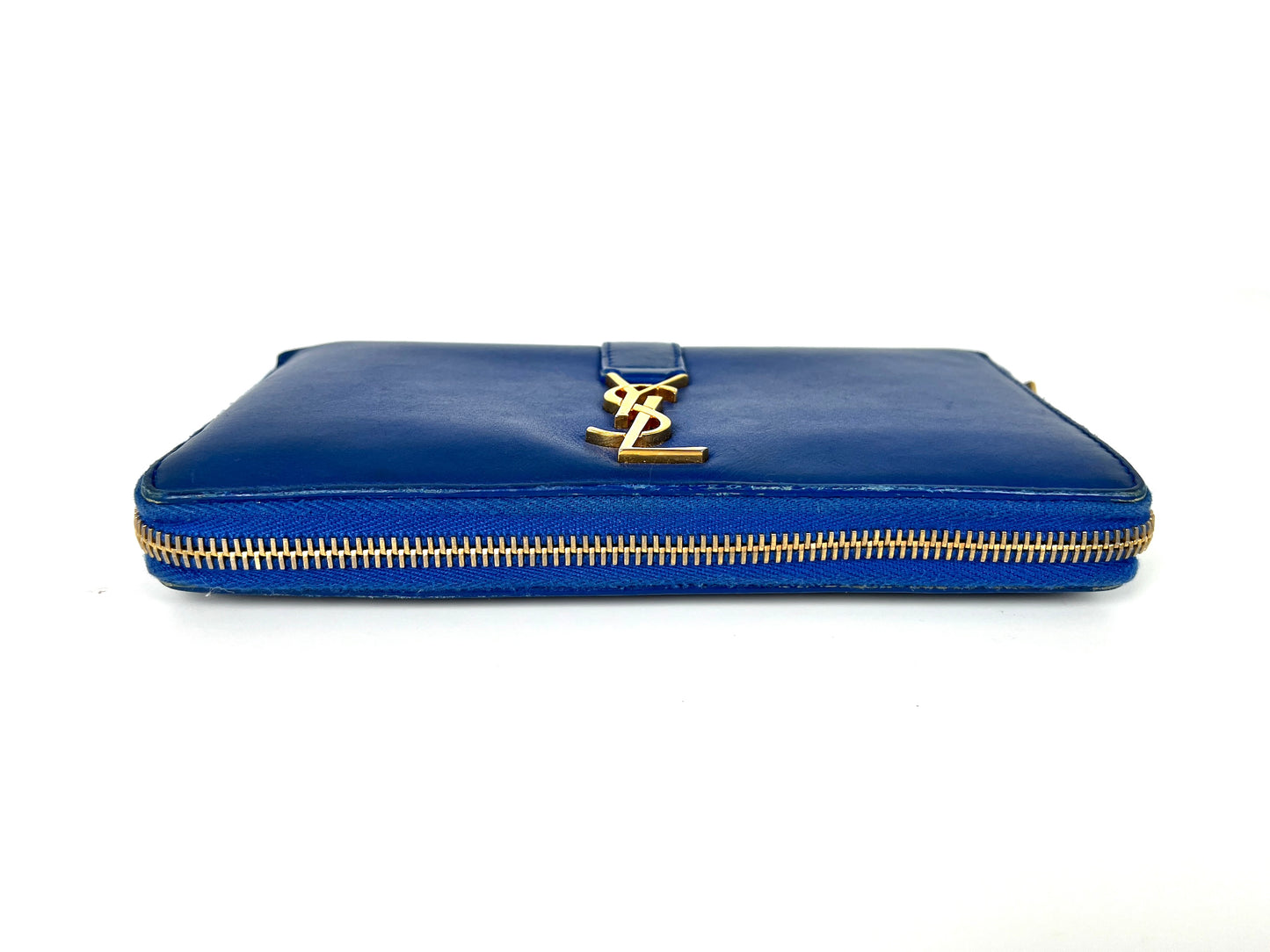 Saint Laurent YSL Blue Leather Long Continental Zip Wallet