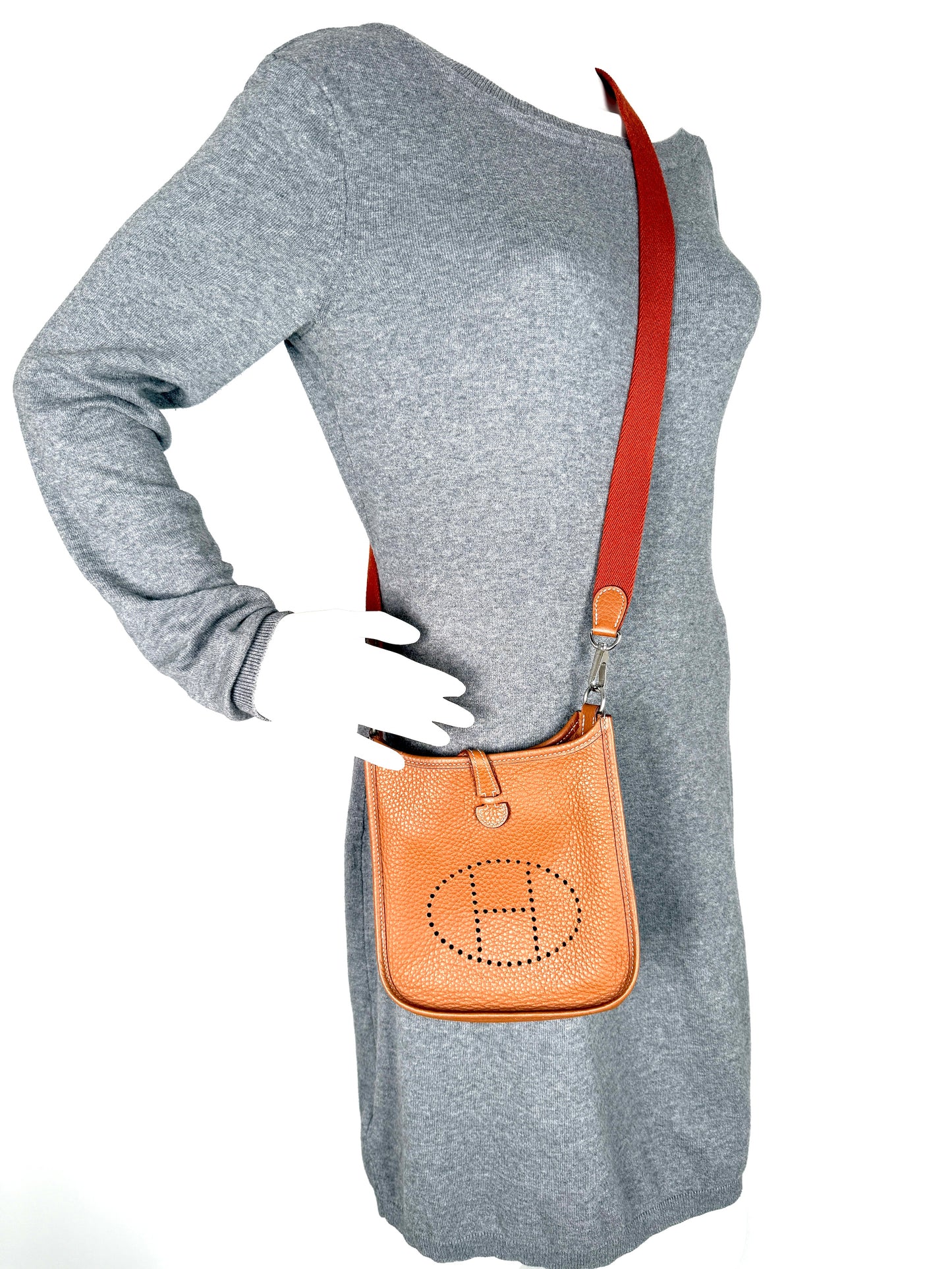 HERMES Mini Evelyne TPM 16 Gold Leather Crossbody Bag