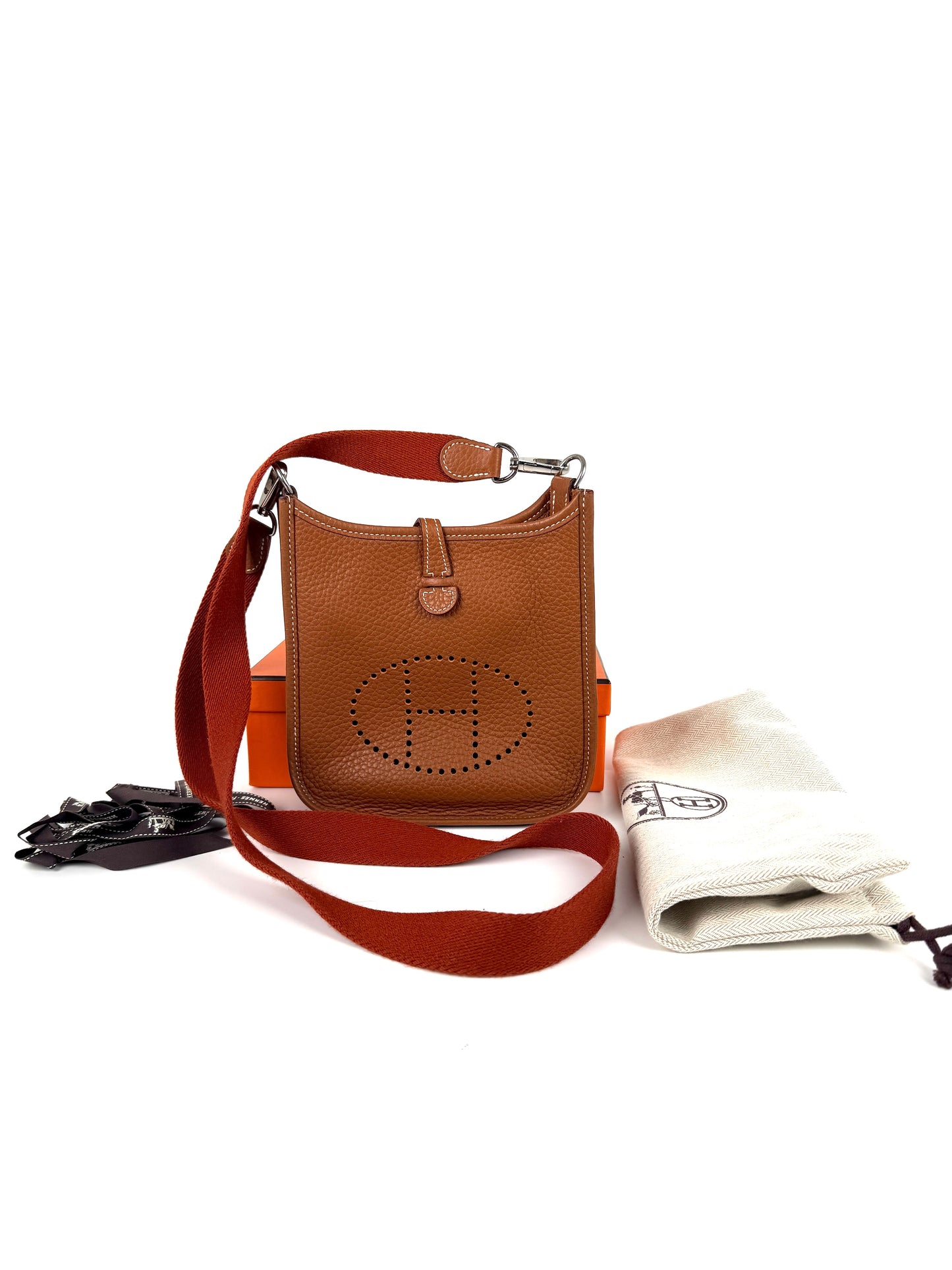 HERMES Mini Evelyne TPM 16 Gold Leather Crossbody Bag