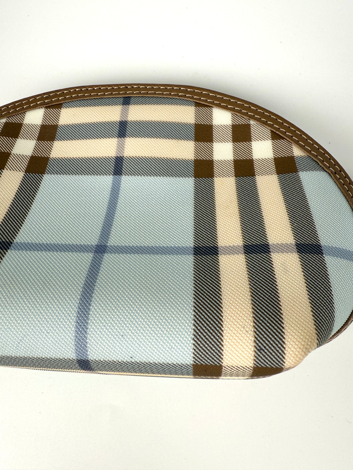 Burberry Love Check Blue White Beige Cosmetic Travel Zip Pouch Bag