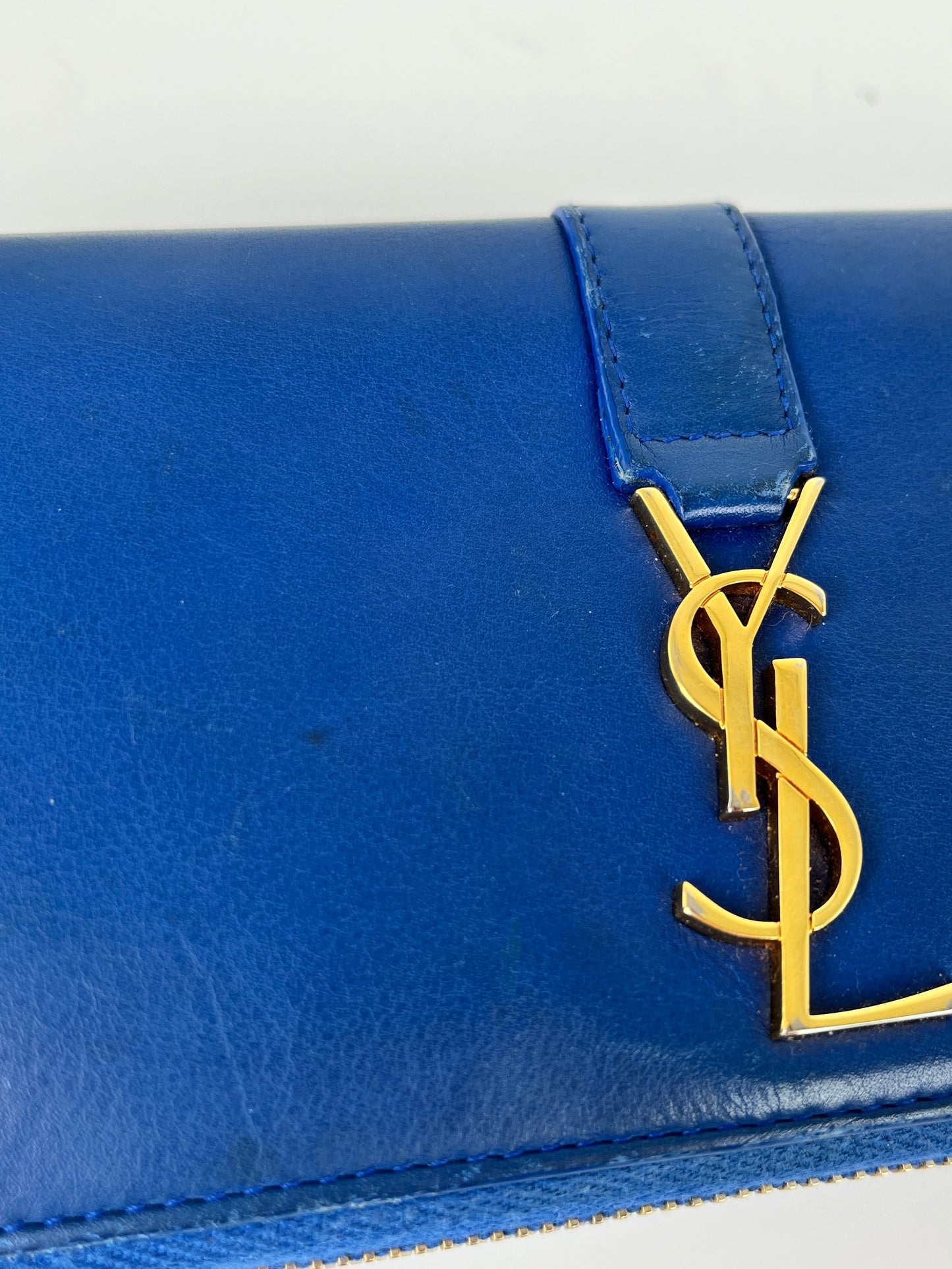 Saint Laurent YSL Blue Leather Long Continental Zip Wallet