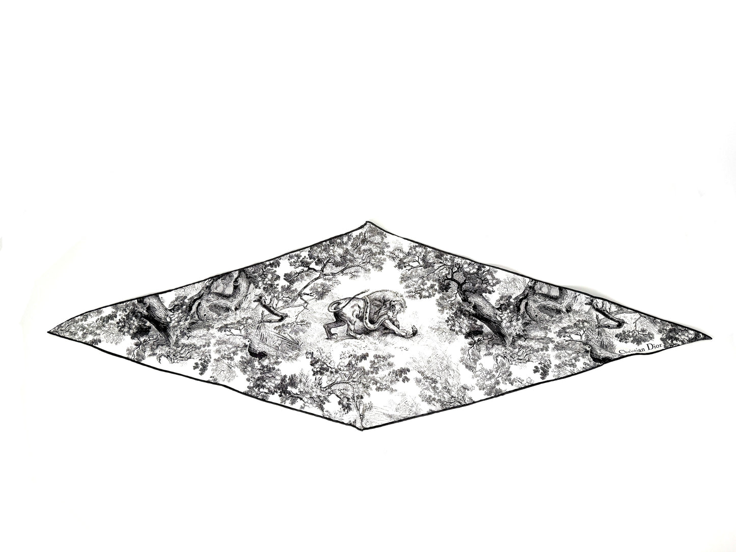 New Christian Dior Toile de Jouy Sauvage Diamond Silk Gray White Scarf