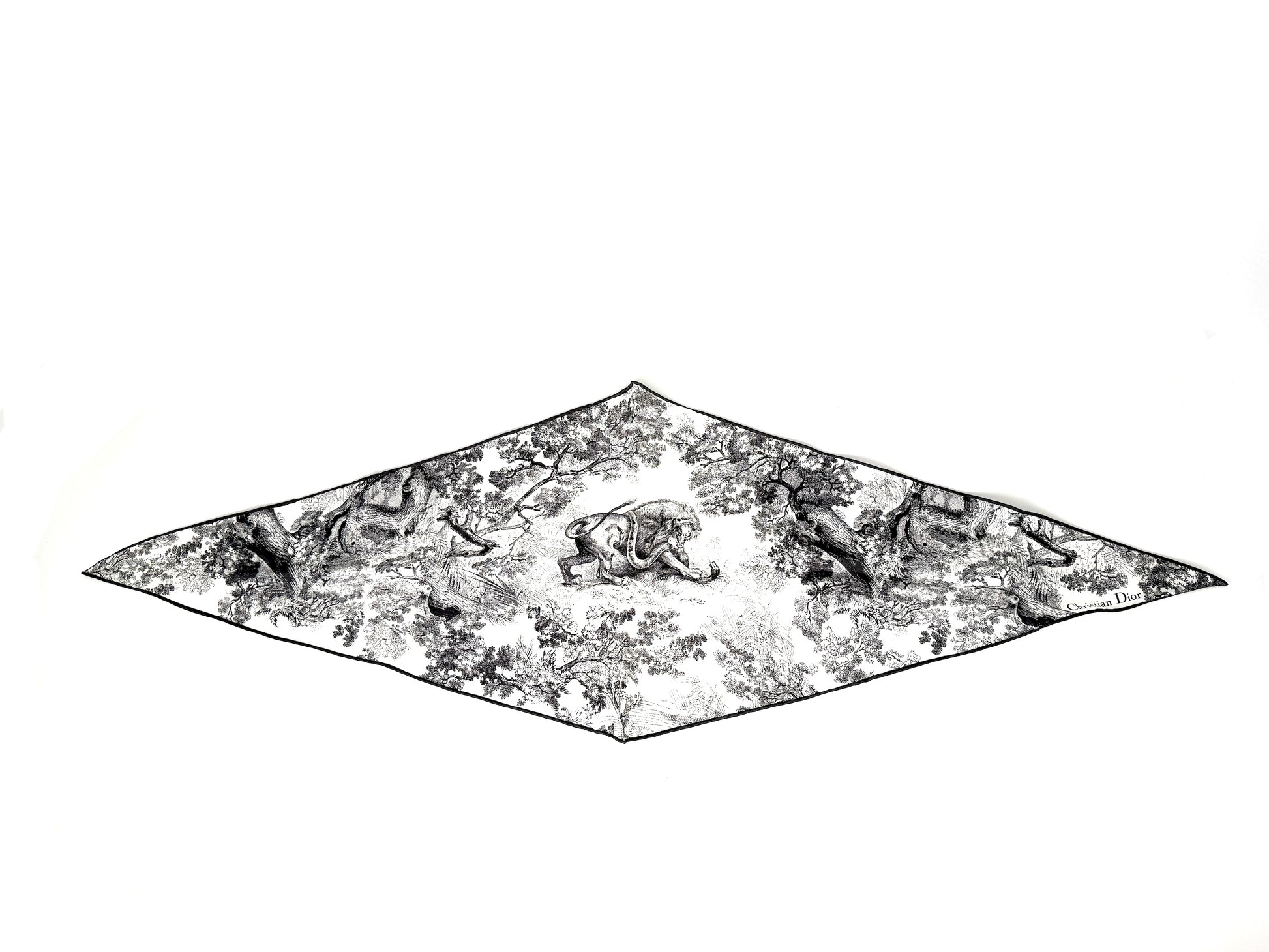 New Christian Dior Toile de Jouy Sauvage Diamond Silk Gray White Scarf