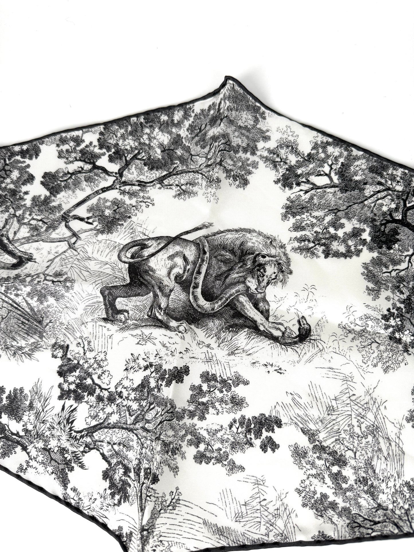 New Christian Dior Toile de Jouy Sauvage Diamond Silk Gray White Scarf