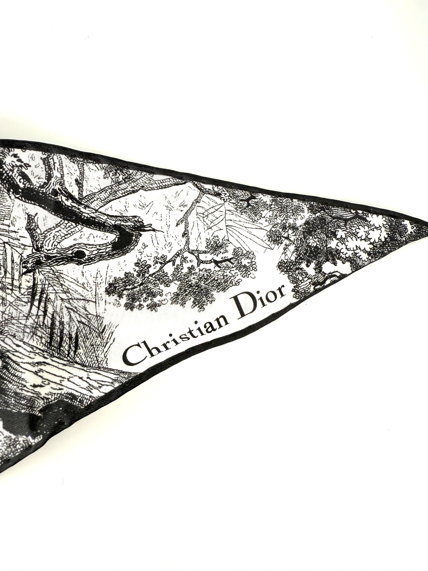 New Christian Dior Toile de Jouy Sauvage Diamond Silk Gray White Scarf
