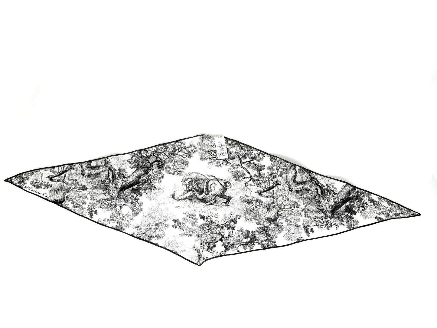 New Christian Dior Toile de Jouy Sauvage Diamond Silk Gray White Scarf