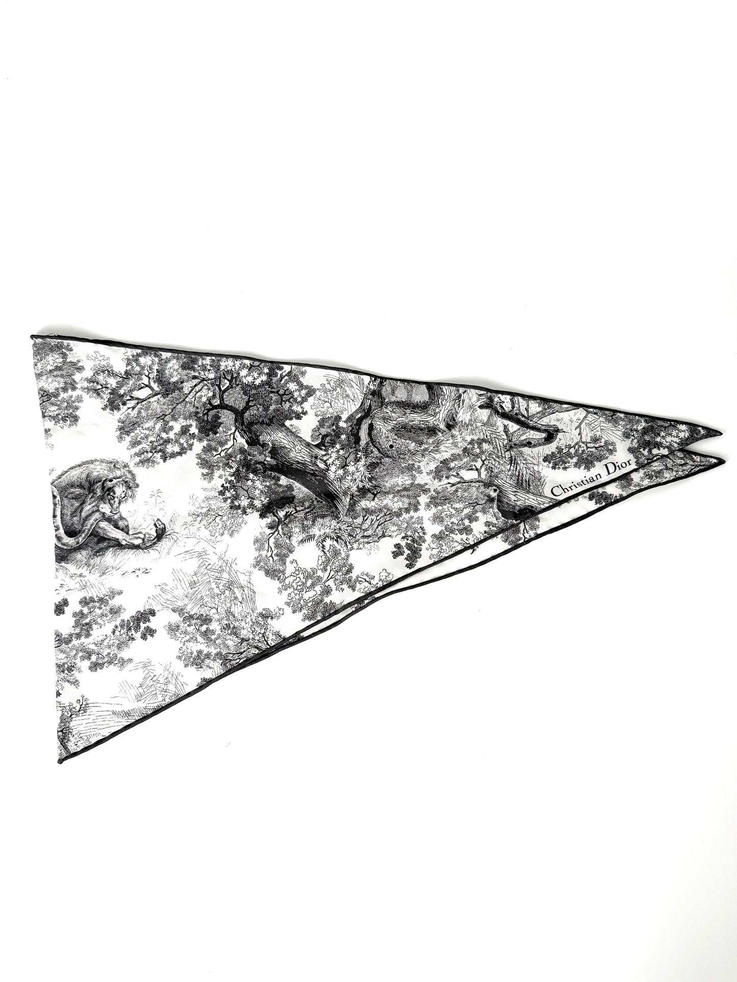New Christian Dior Toile de Jouy Sauvage Diamond Silk Gray White Scarf