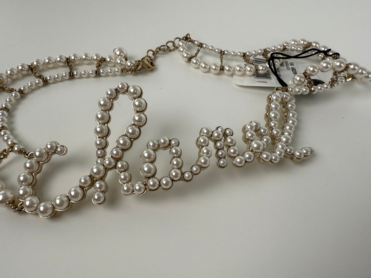 CHANEL Imitation Pearl Swirling Logo Letter Choker Necklace