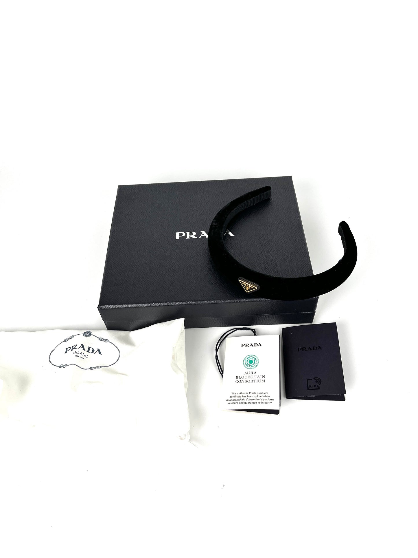 PRADA Velvet Logo Black Headband