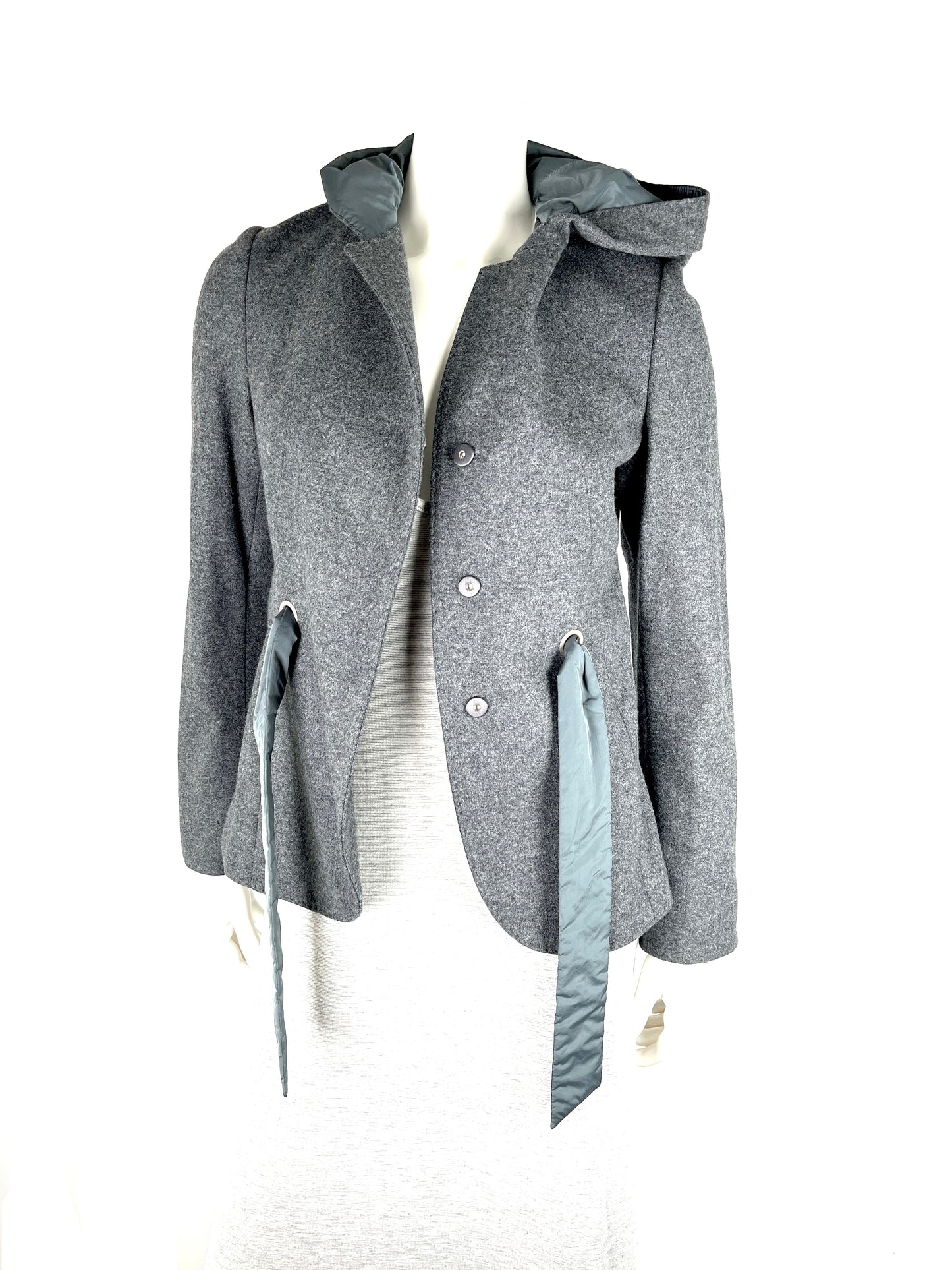 Brunello Cucinelli Gray Hooded Wool Cashmere Blazer Jacket 42 4 6