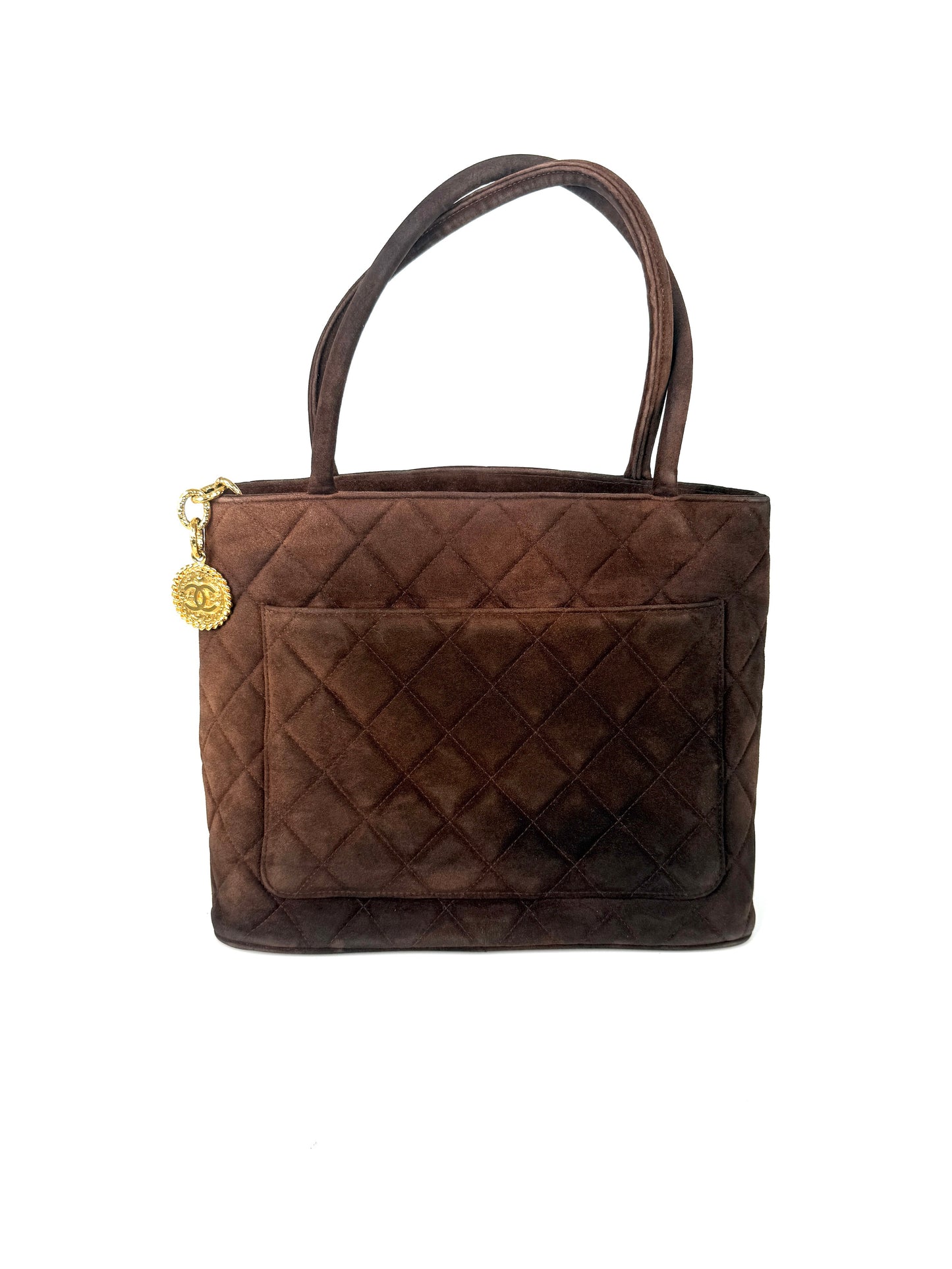 Vintage Chanel CC Timeless Medallion Suede Brown Tote