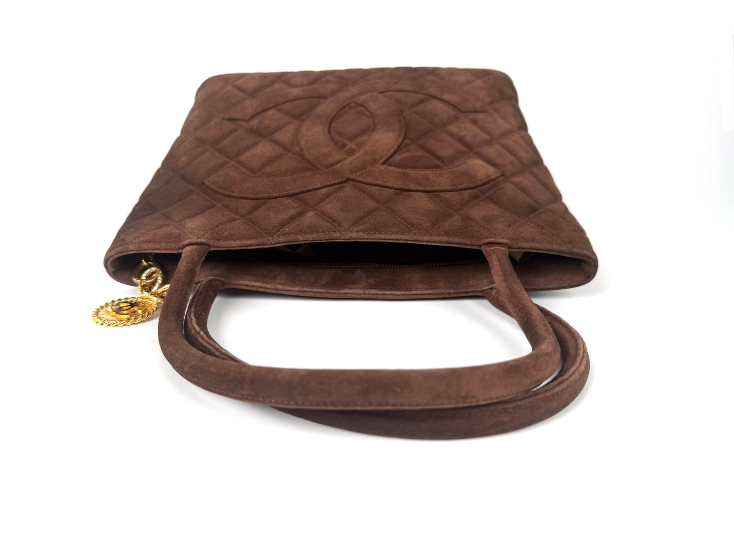 Vintage Chanel CC Timeless Medallion Suede Brown Tote