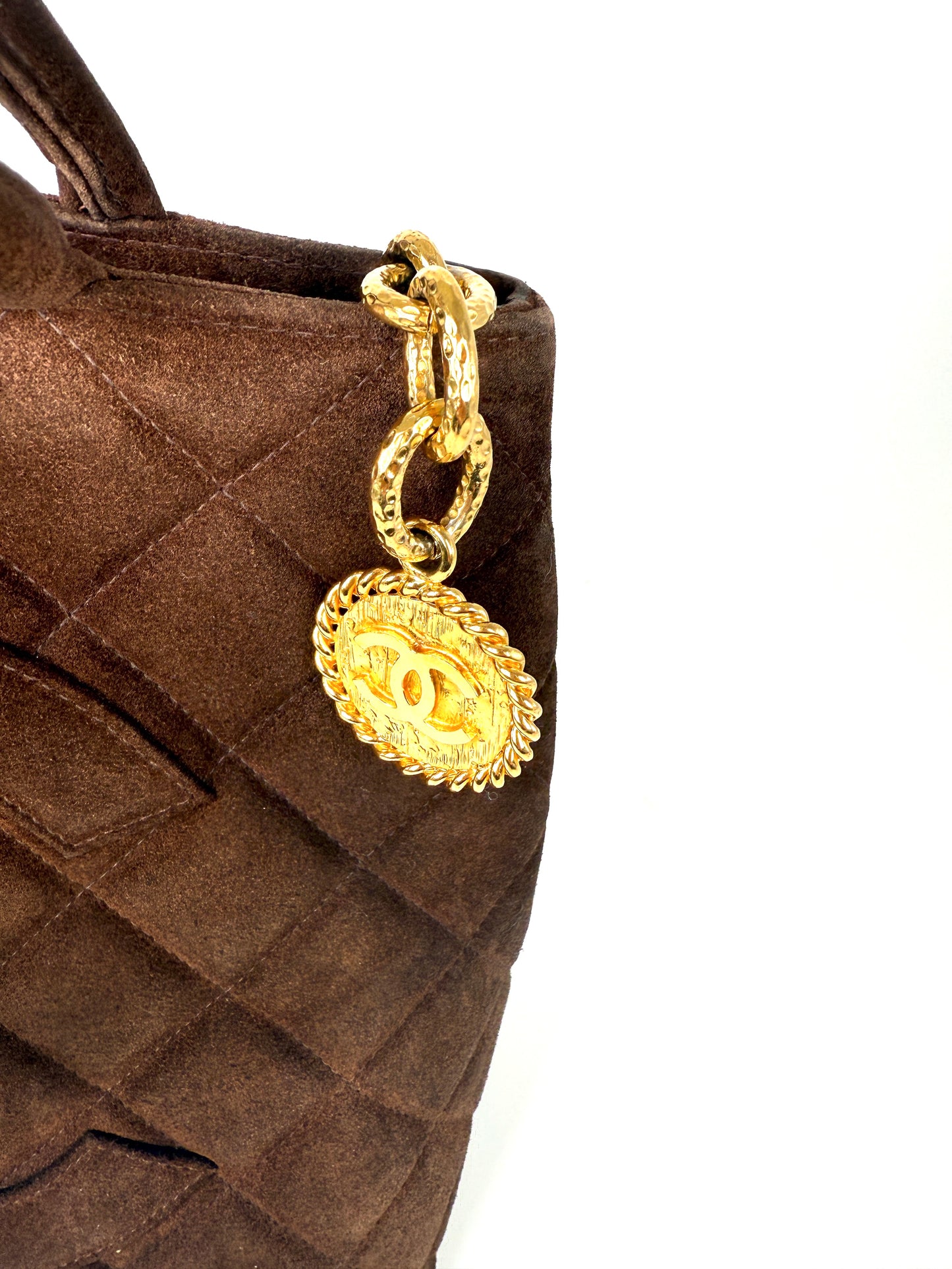 Vintage Chanel CC Timeless Medallion Suede Brown Tote