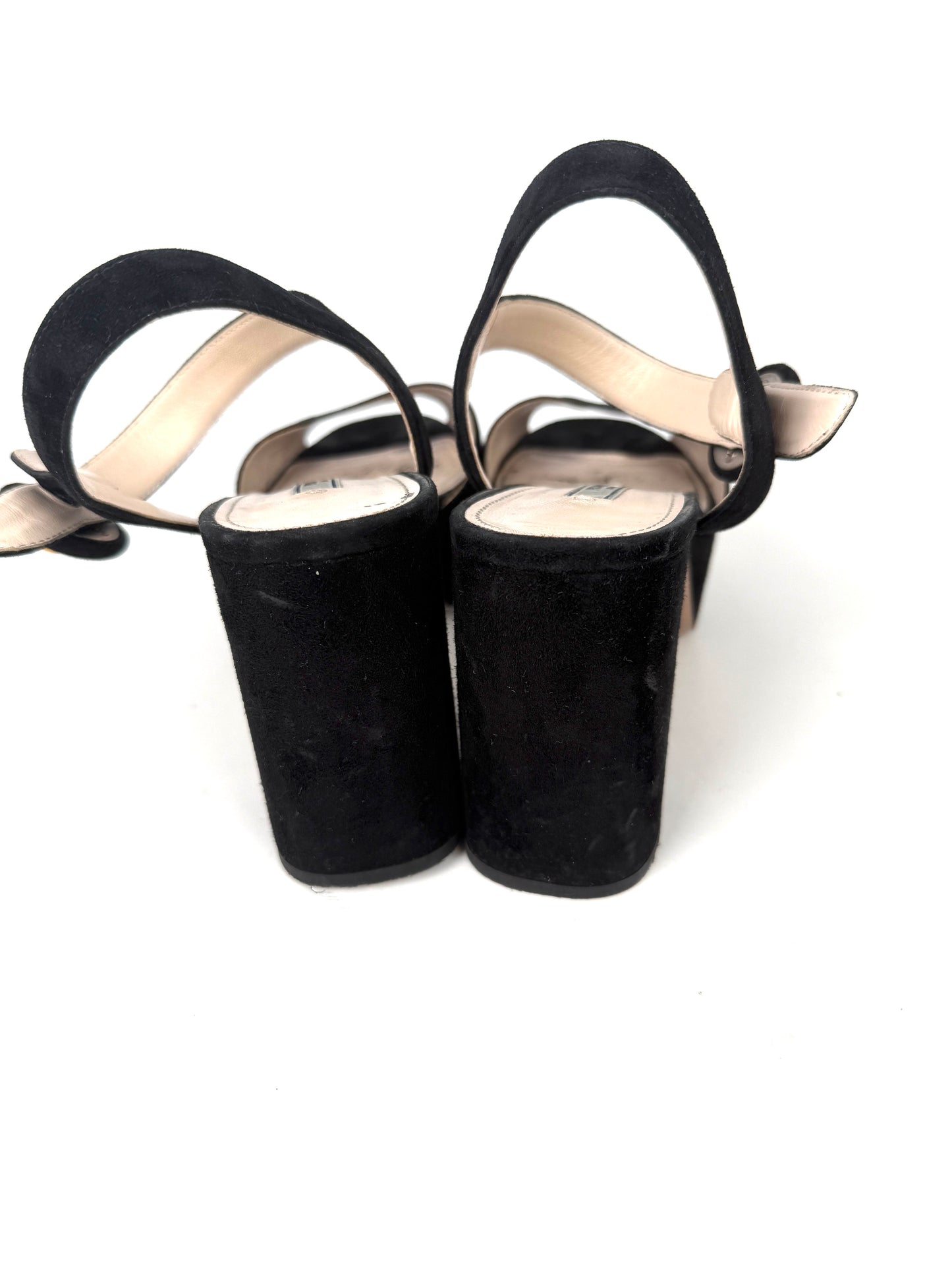 Prada Black Suede Platform Block Heel Sandals 39.5, 9