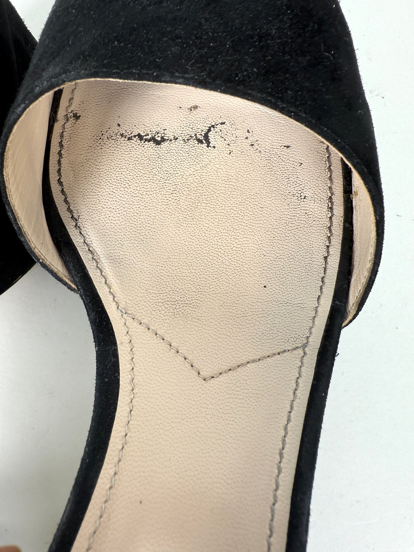Prada Black Suede Platform Block Heel Sandals 39.5, 9