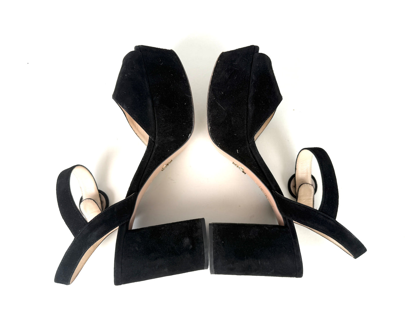 Prada Black Suede Platform Block Heel Sandals 39.5, 9
