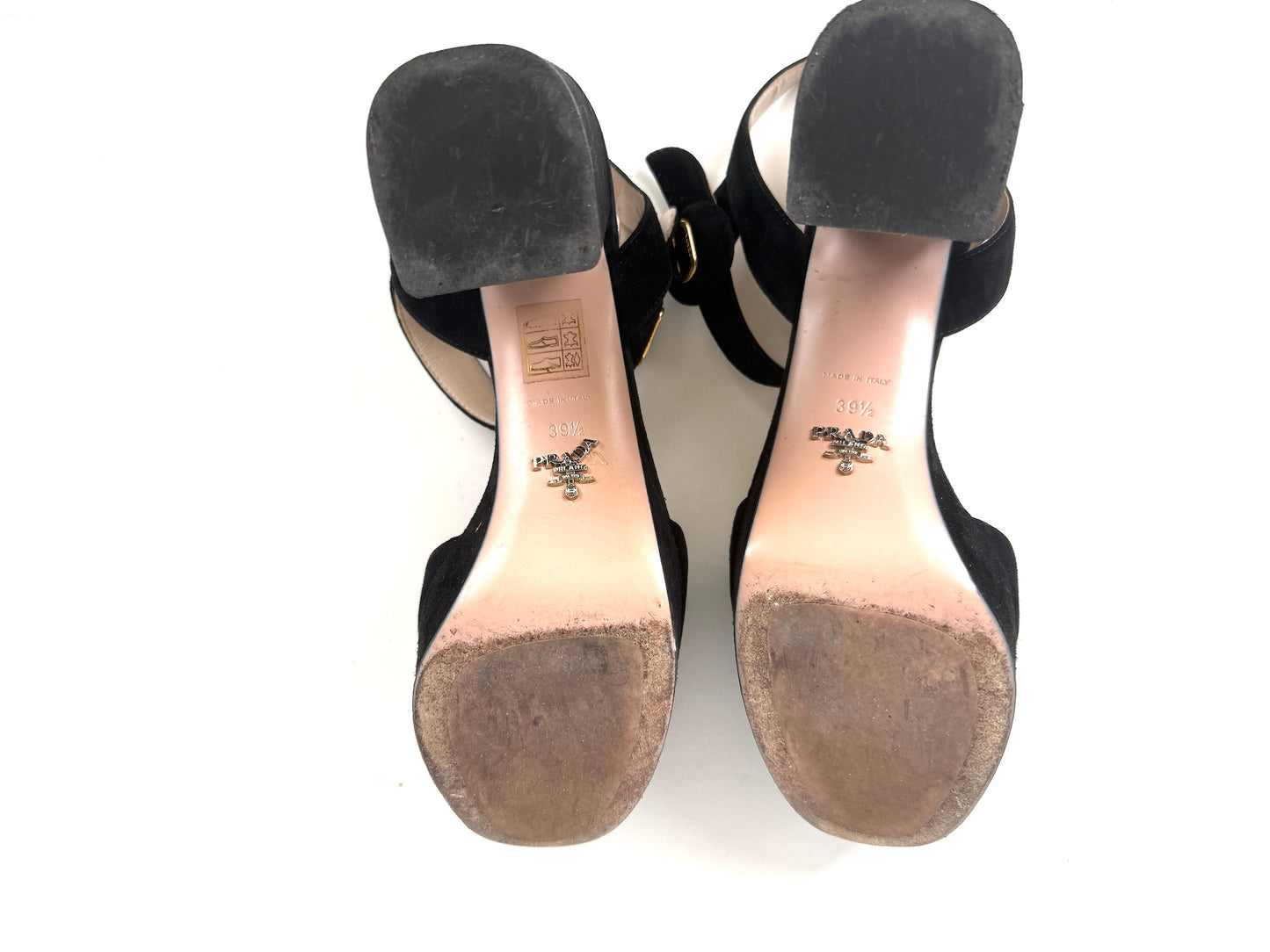 Prada Black Suede Platform Block Heel Sandals 39.5, 9