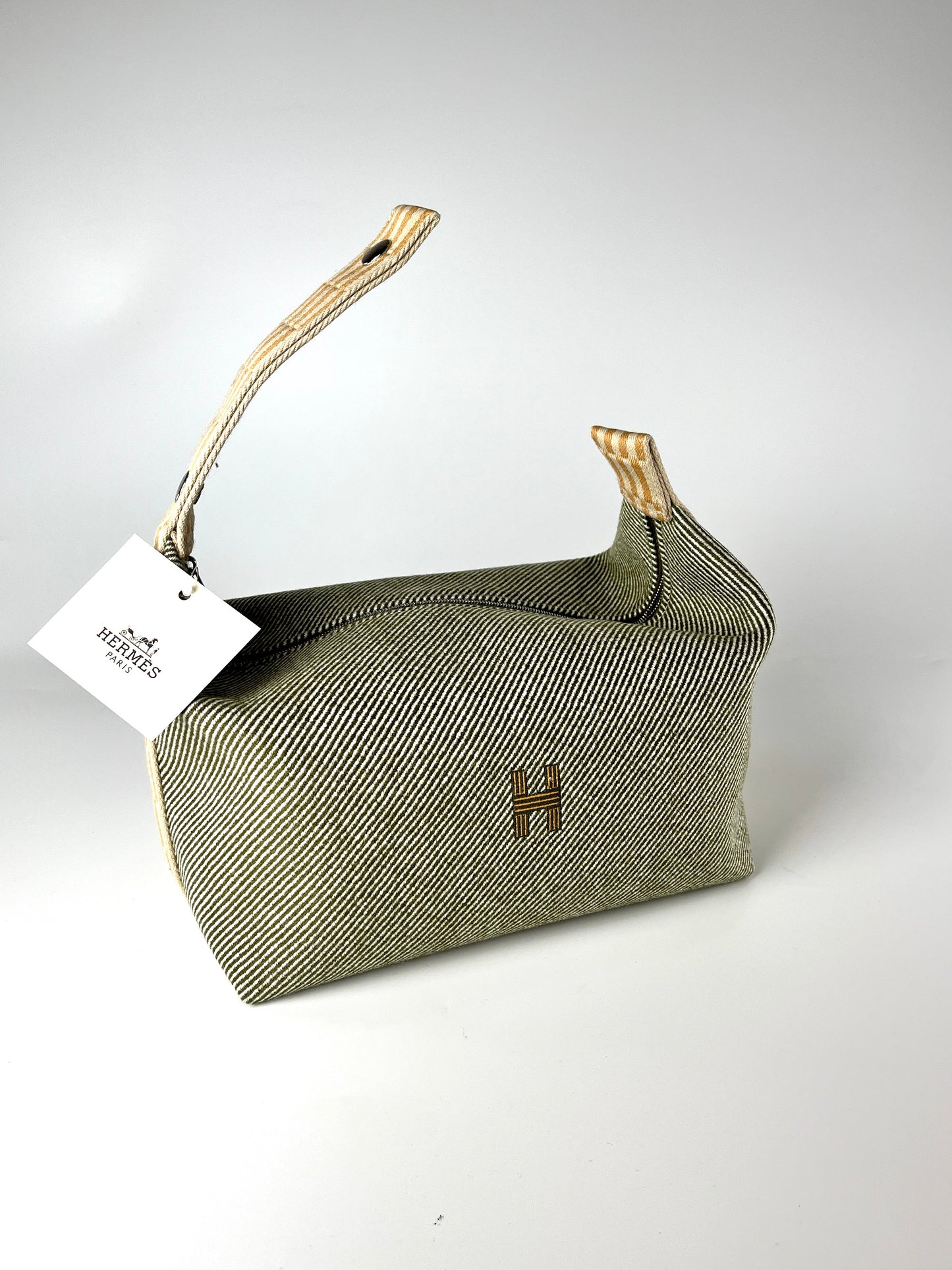 New HERMES Bride-A-Brac H Natte Wool GM Vert Green Pouch Toiletry Bag