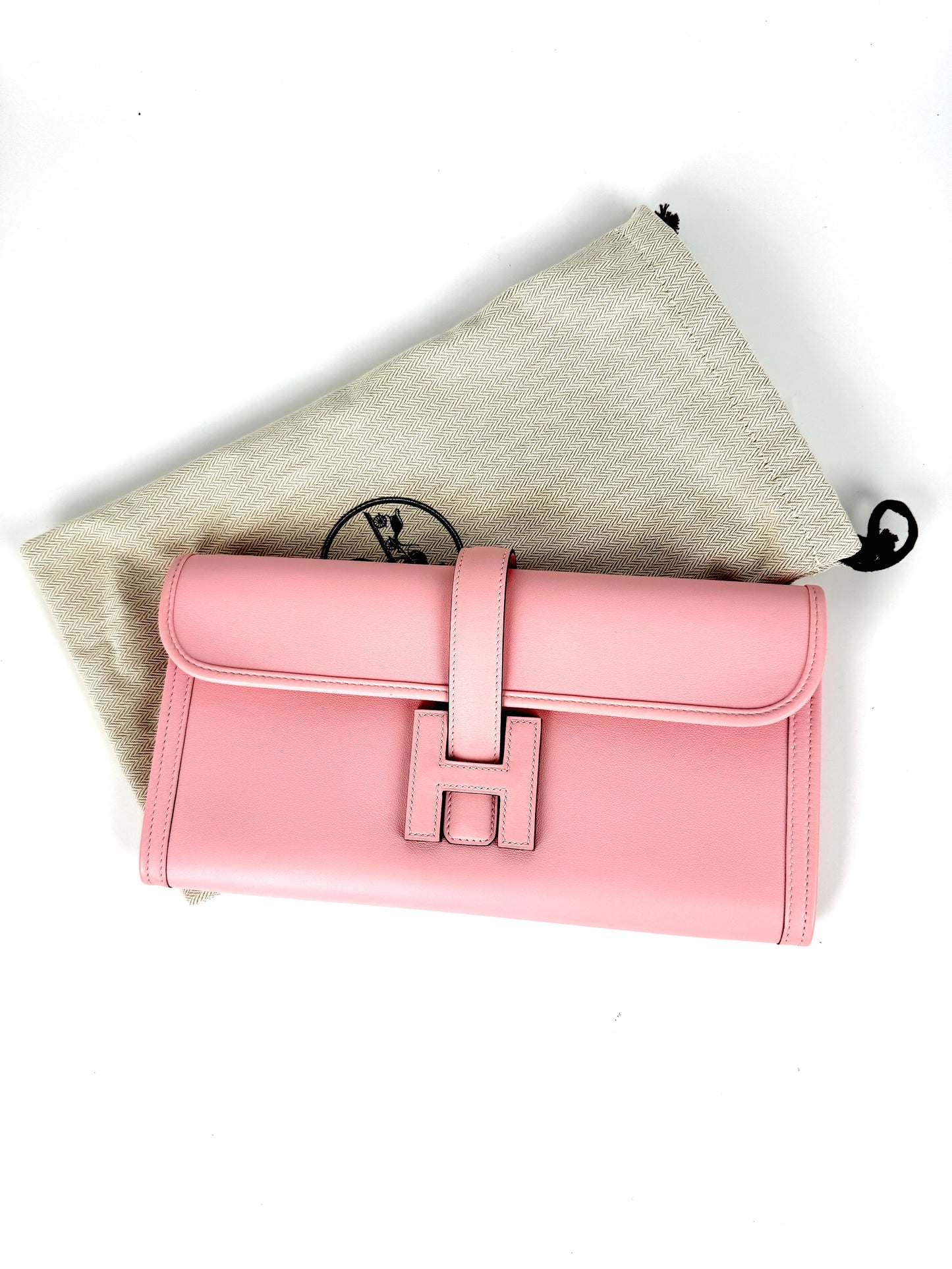 HERMES Jige Elan 29 Rose Sakura Pink Swift Leather Clutch