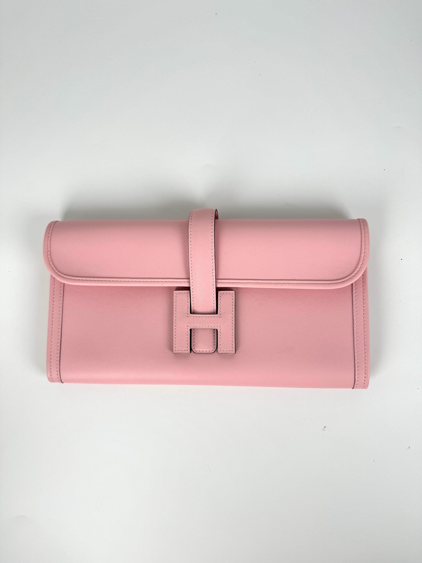 HERMES Jige Elan 29 Rose Sakura Pink Swift Leather Clutch