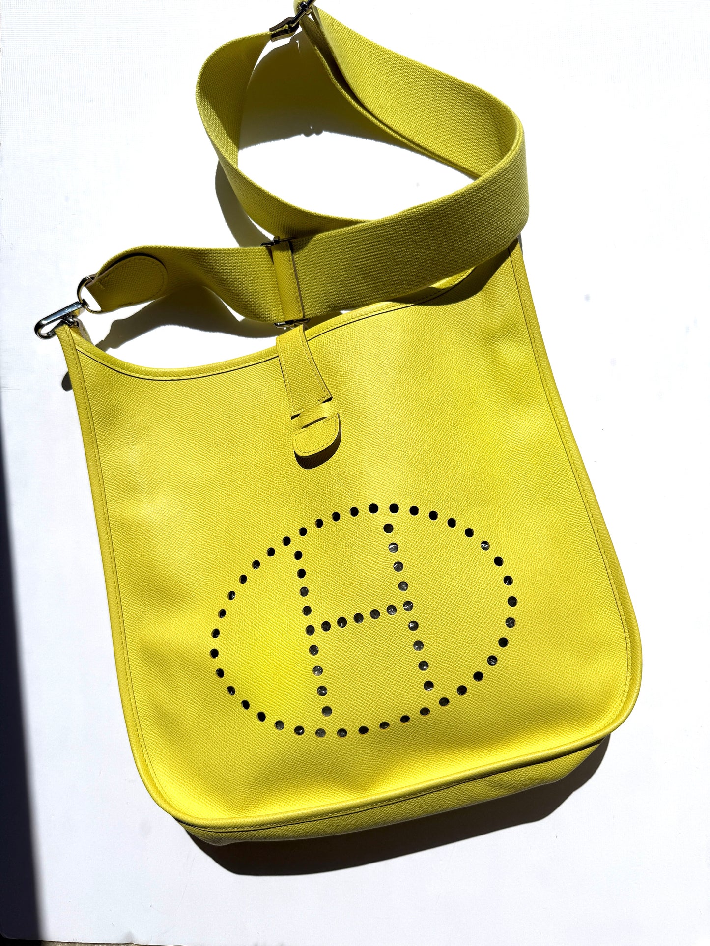 HERMES Evelyne III 33 GM Lime Yellow Epsom Leather Crossbody Bag