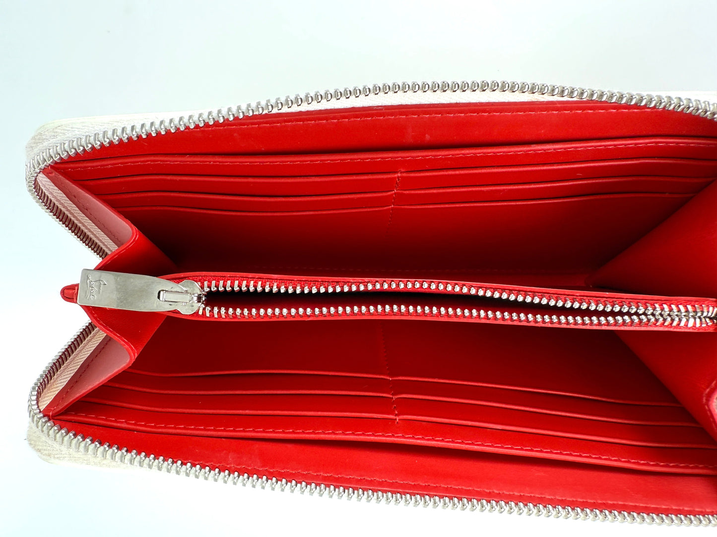 Christian Louboutin Panettone Spike Loubinthesky White Leather Neon Zip Continental Wallet