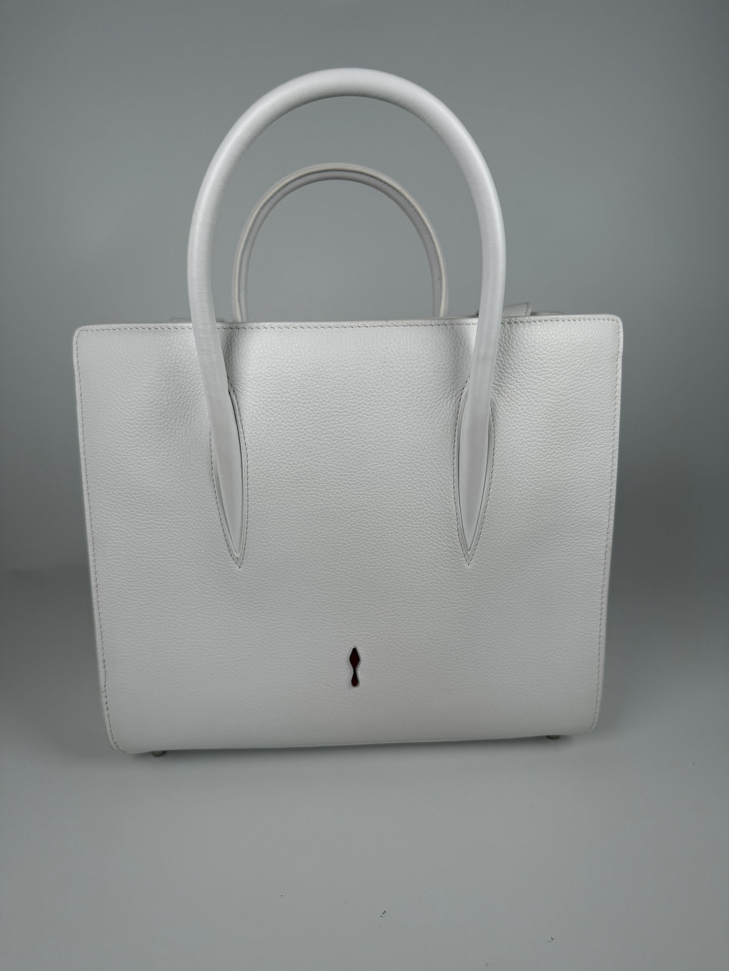 Christian Louboutin Paloma Medium Spike Loubinthesky White Neon Pink Leather Tote