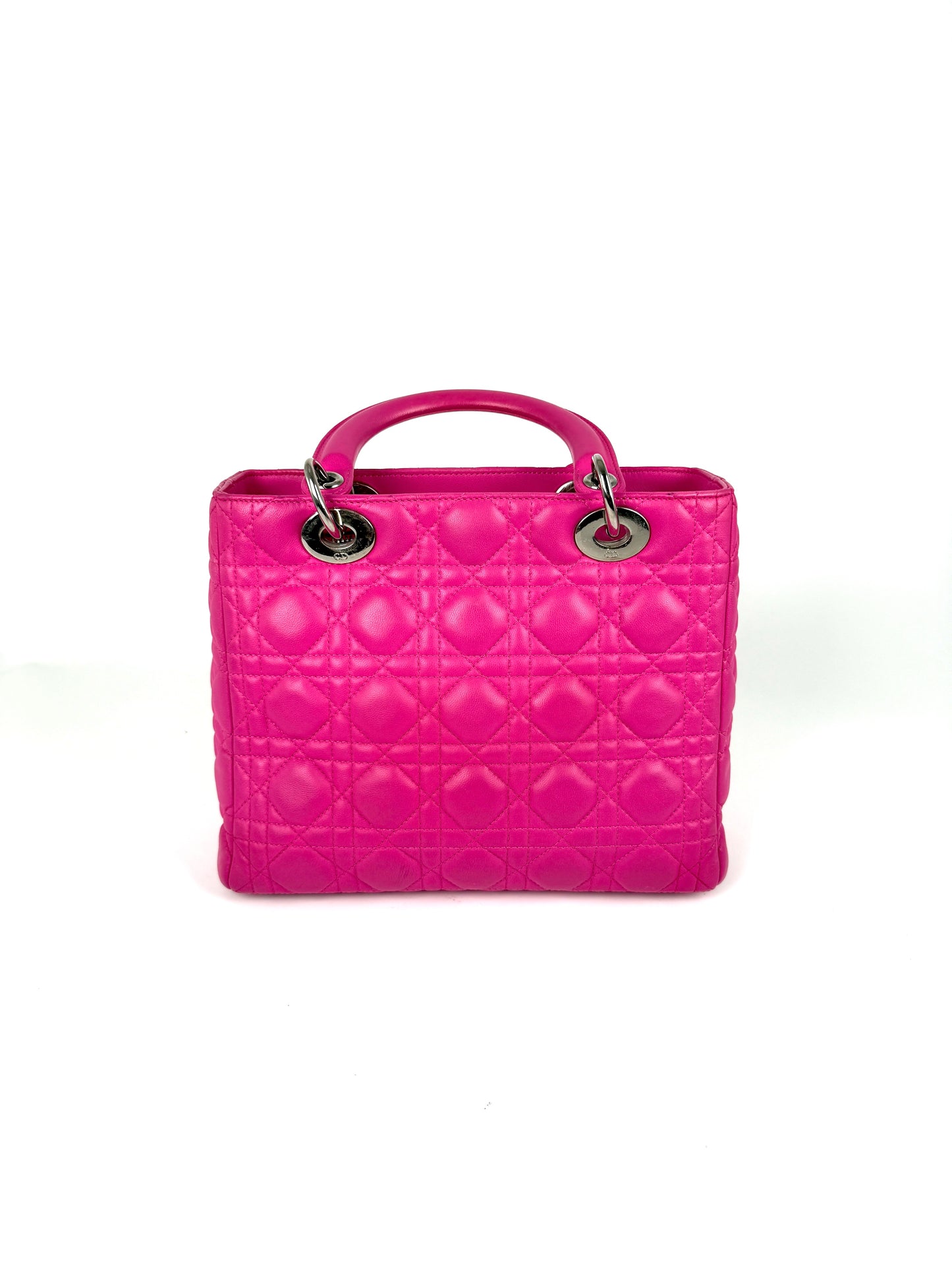 Christian Dior Medium Cannage Lady Dior Pink Lambskin Leather Top Handle Bag