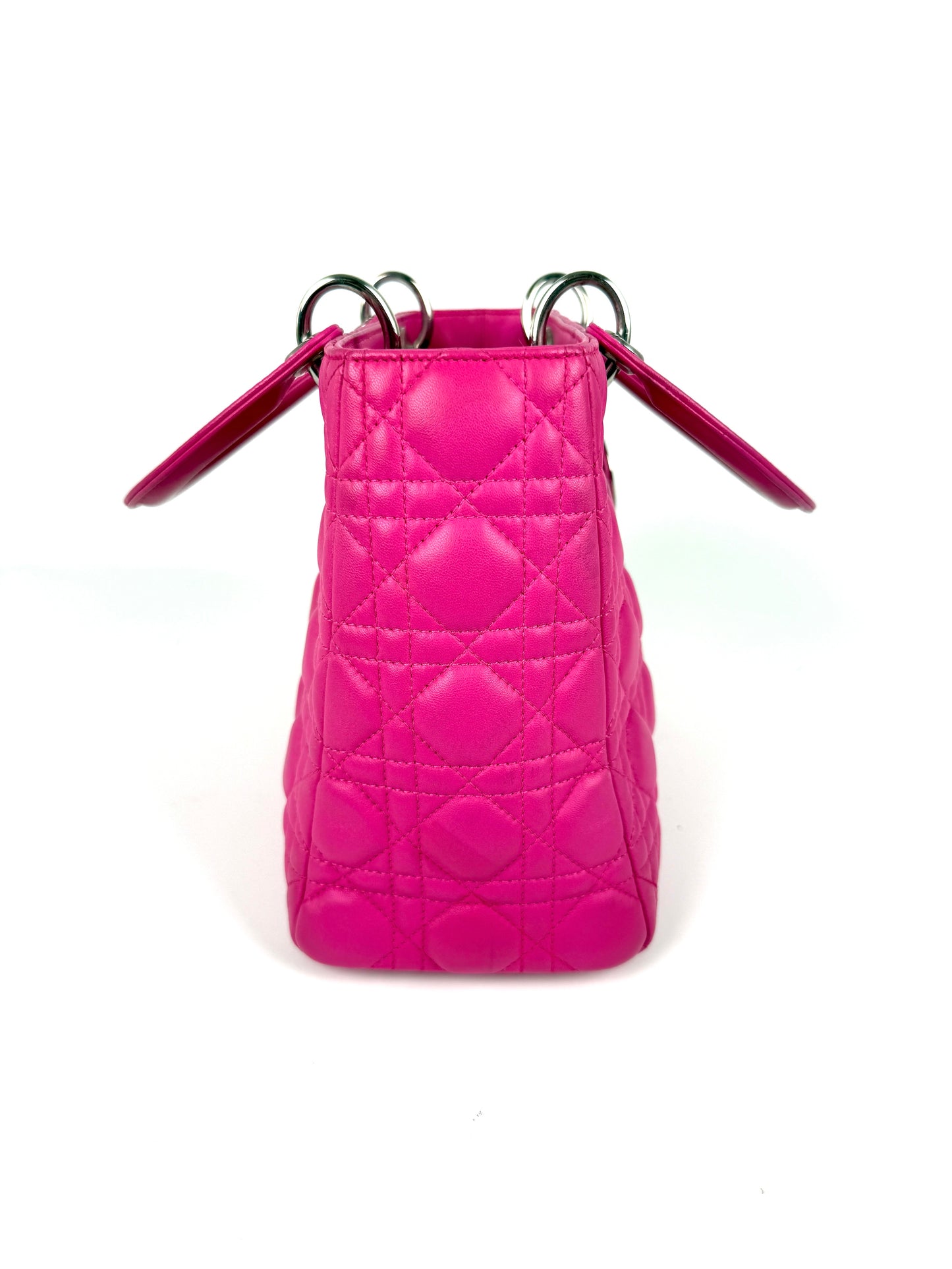 Christian Dior Medium Cannage Lady Dior Pink Lambskin Leather Top Handle Bag