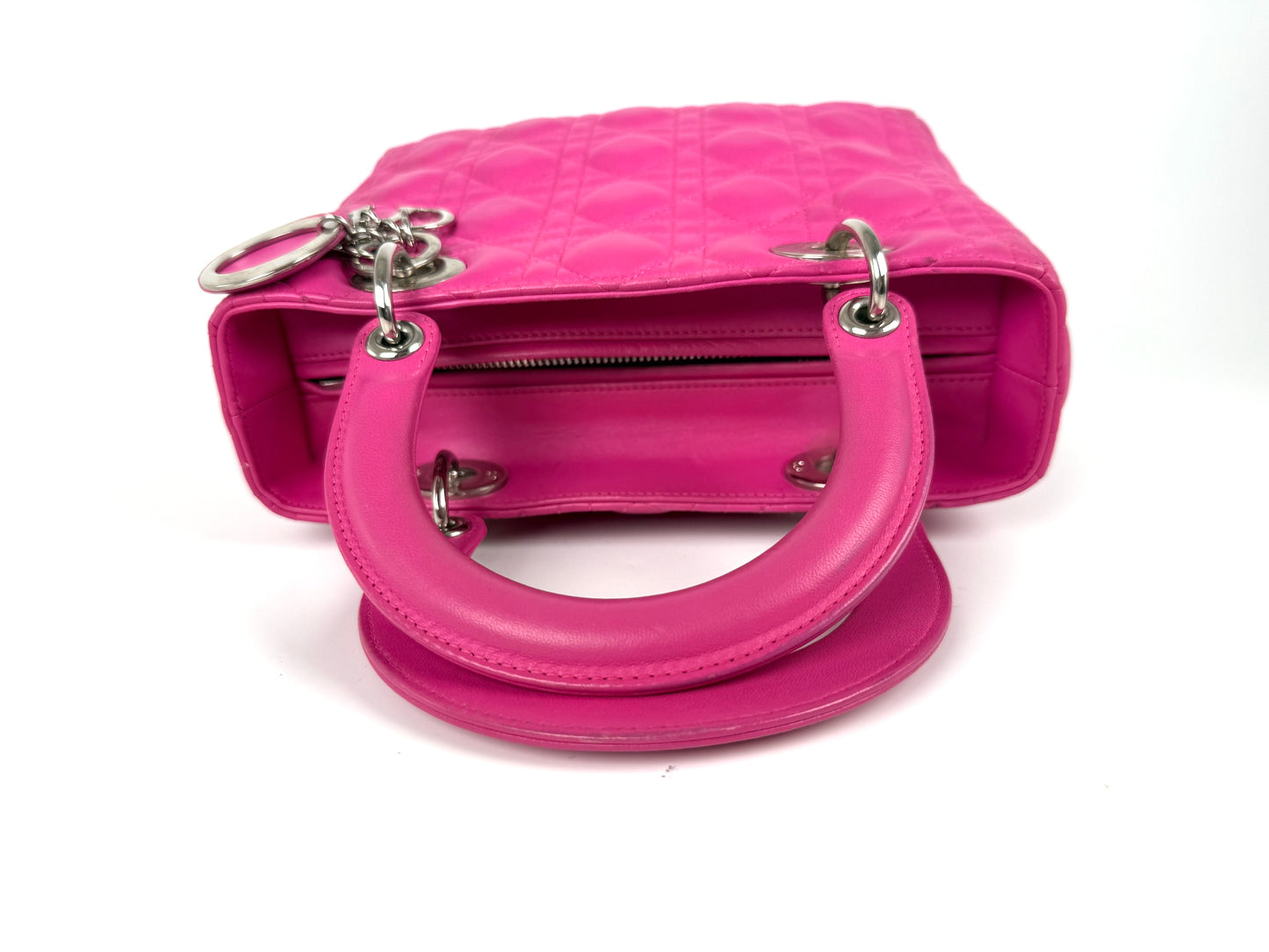 Christian Dior Medium Cannage Lady Dior Pink Lambskin Leather Top Handle Bag