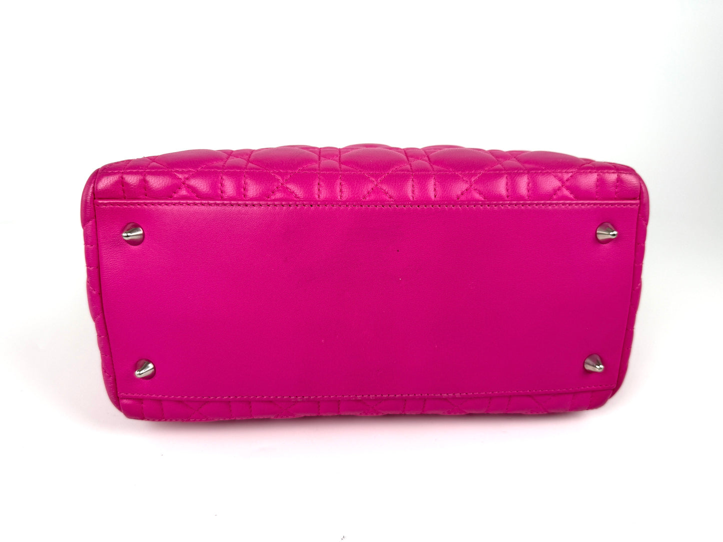 Christian Dior Medium Cannage Lady Dior Pink Lambskin Leather Top Handle Bag