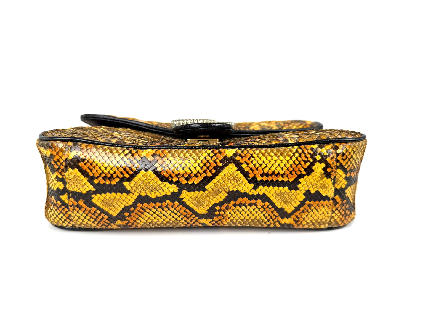 GUCCI GG Marmont Matellase Small Python Snakeskin Black Yellow Crossbody Shoulder Flap Bag