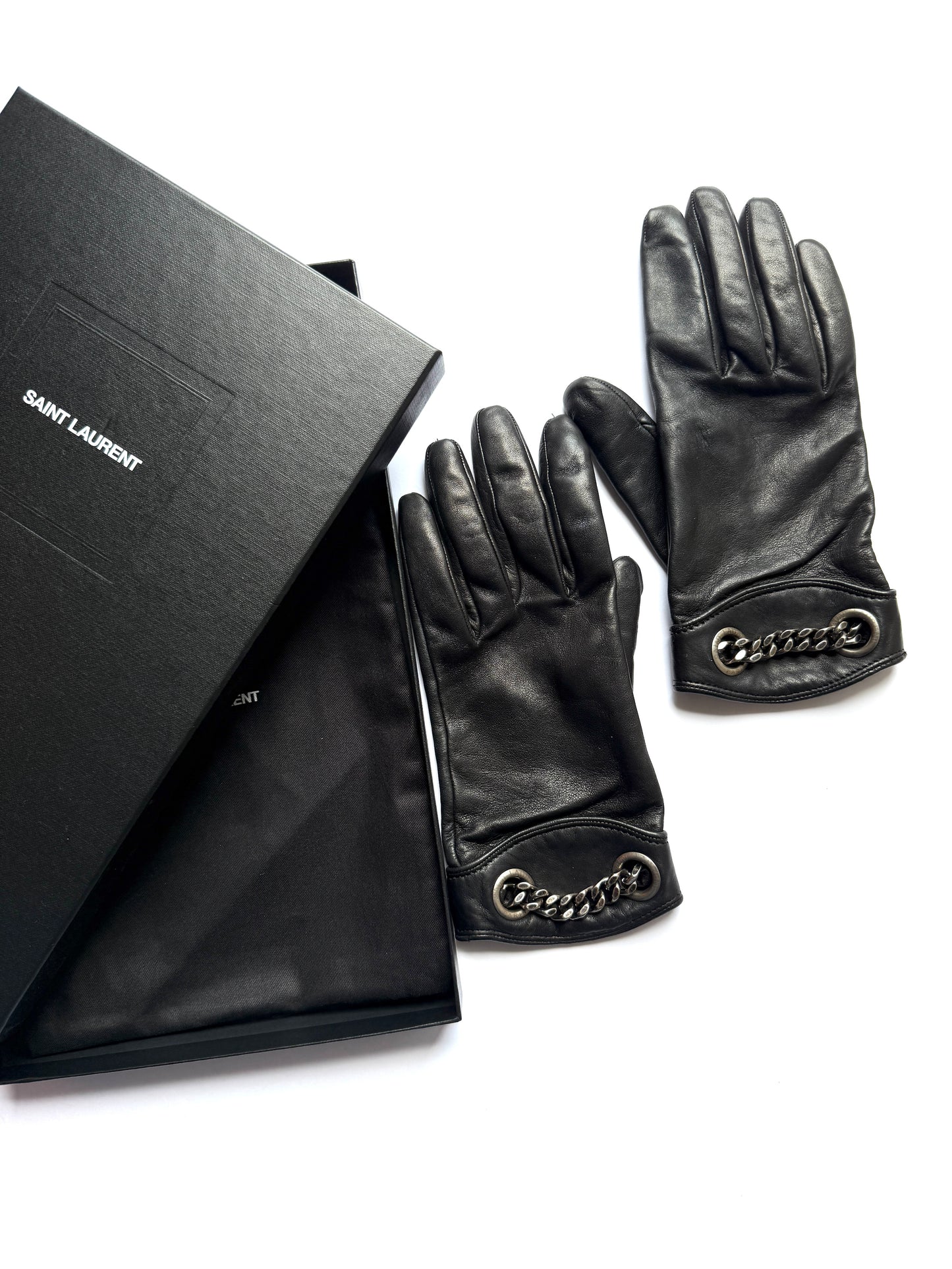 Saint Laurent YSL Chain Black Gloves Gloves S 7