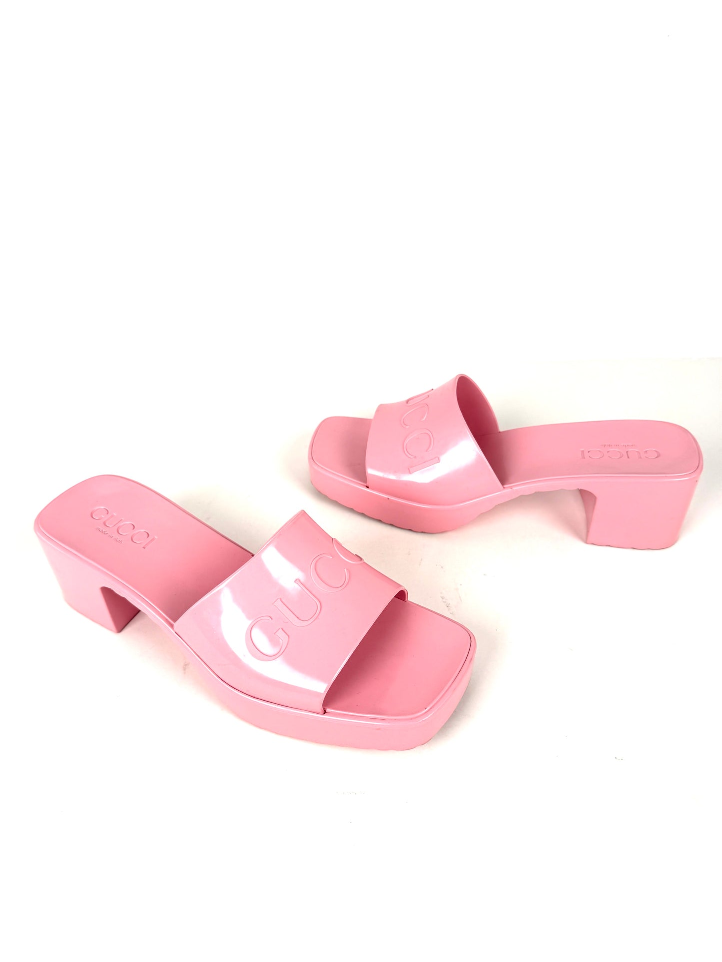 GUCCI Rubber Pink Wild Rose Platform Slide Sandals 36, 6
