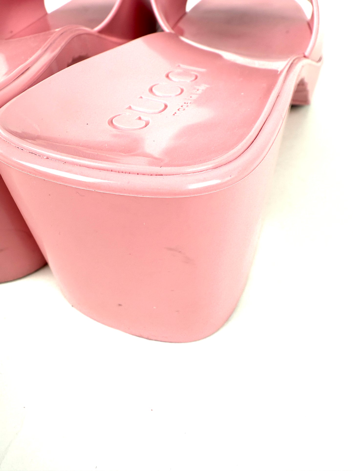 GUCCI Rubber Pink Wild Rose Platform Slide Sandals 36, 6