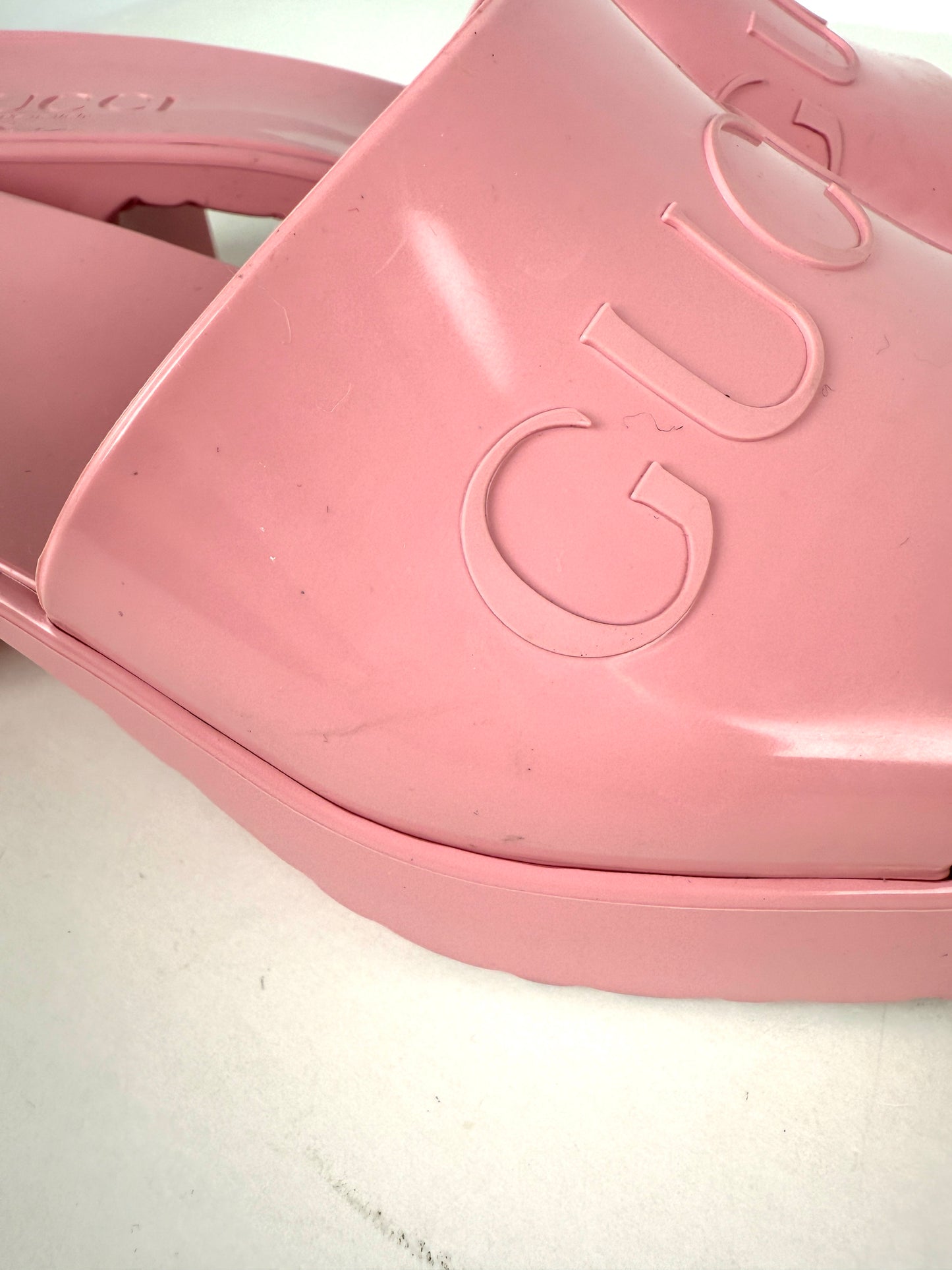GUCCI Rubber Pink Wild Rose Platform Slide Sandals 36, 6
