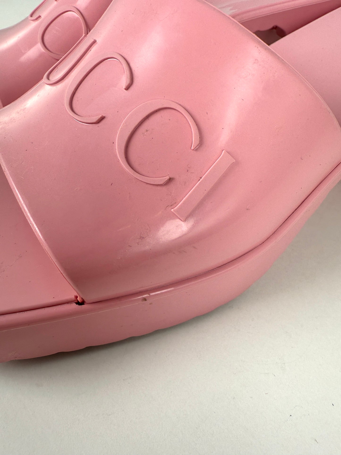 GUCCI Rubber Pink Wild Rose Platform Slide Sandals 36, 6