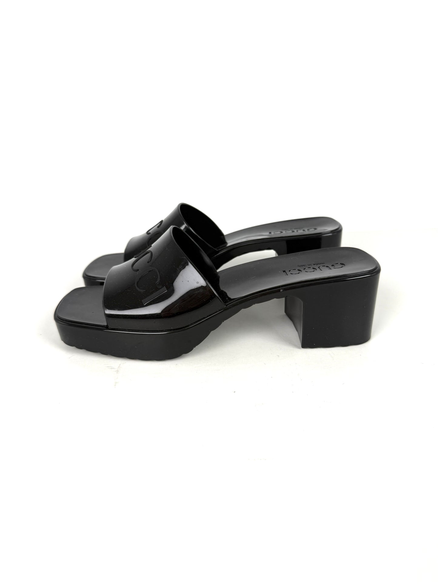 GUCCI Rubber Black Platform Slide Sandals 36, 6