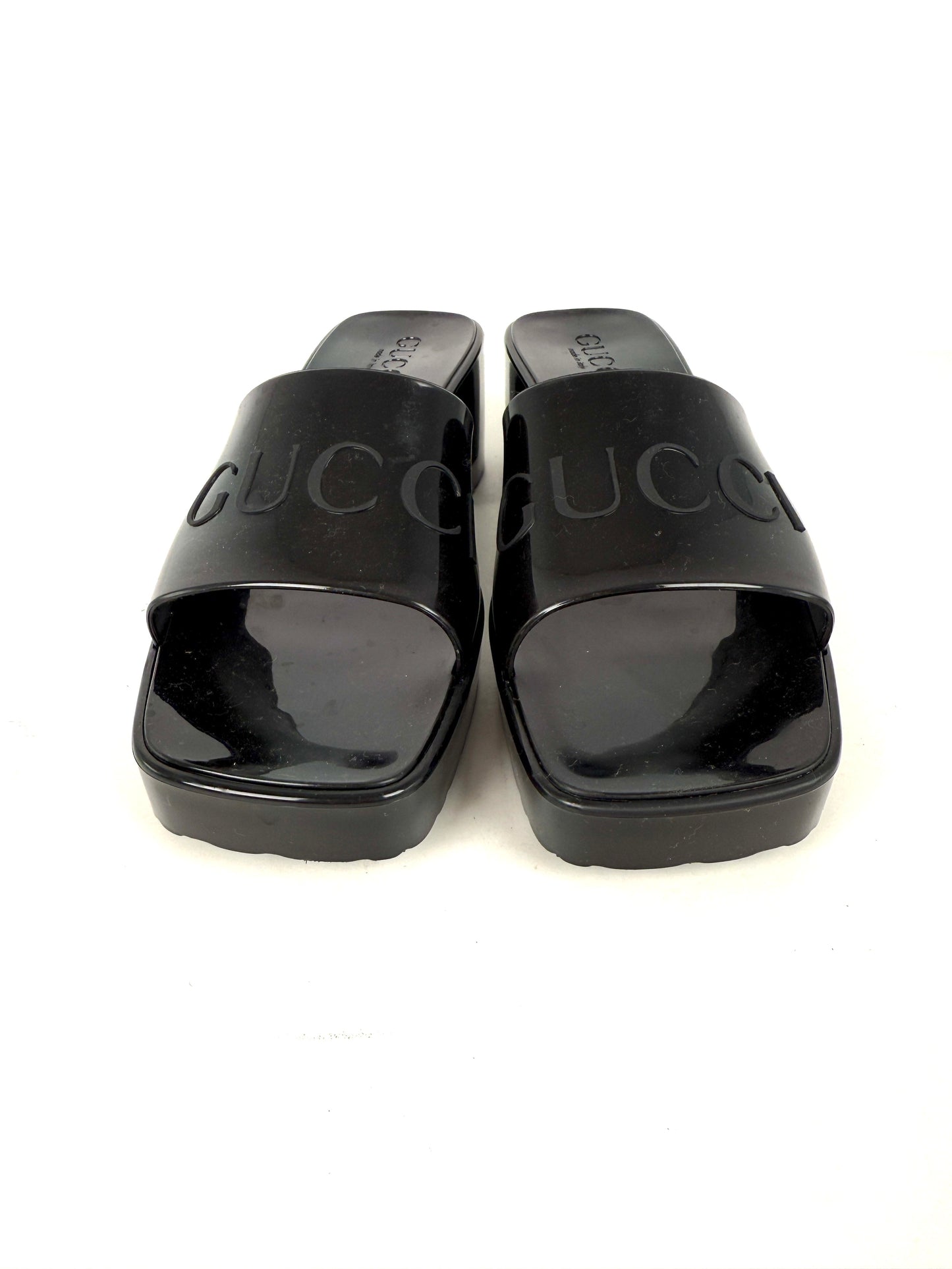 GUCCI Rubber Black Platform Slide Sandals 36, 6